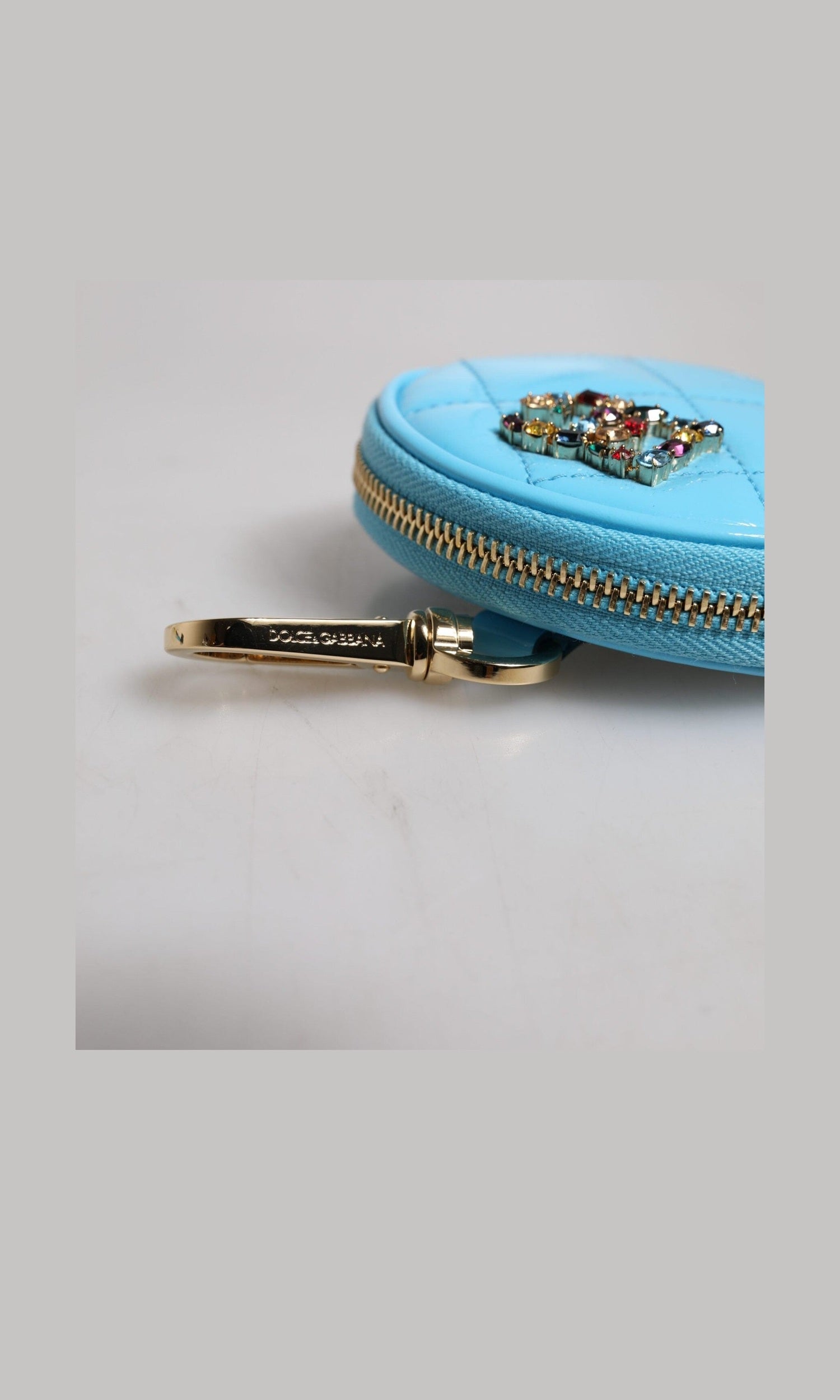 Dolce & Gabbana Light Blue Leather Lamb Dg Crystal Round Coin Purse Wallet Glam Steals