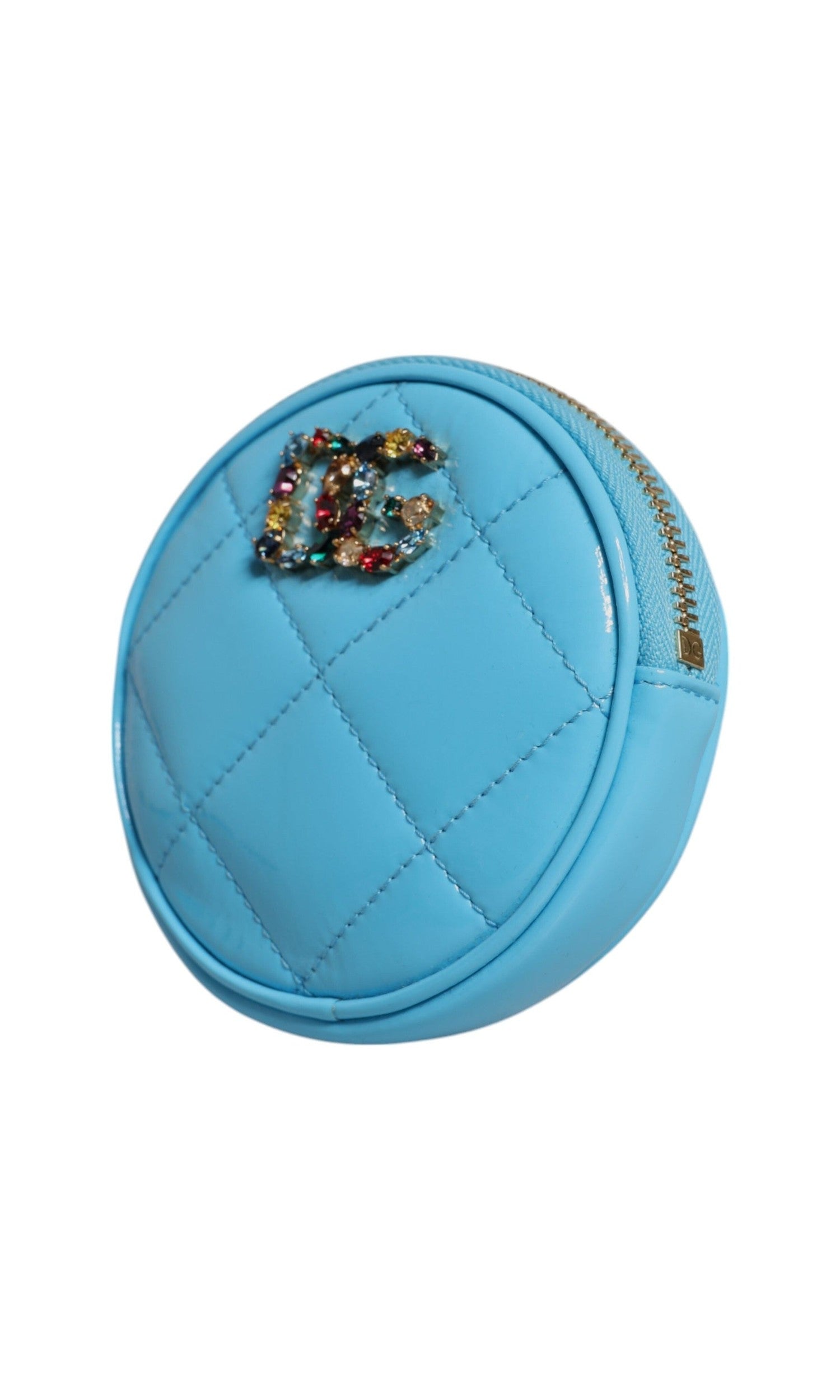 Dolce & Gabbana Light Blue Leather Lamb Dg Crystal Round Coin Purse Wallet Glam Steals