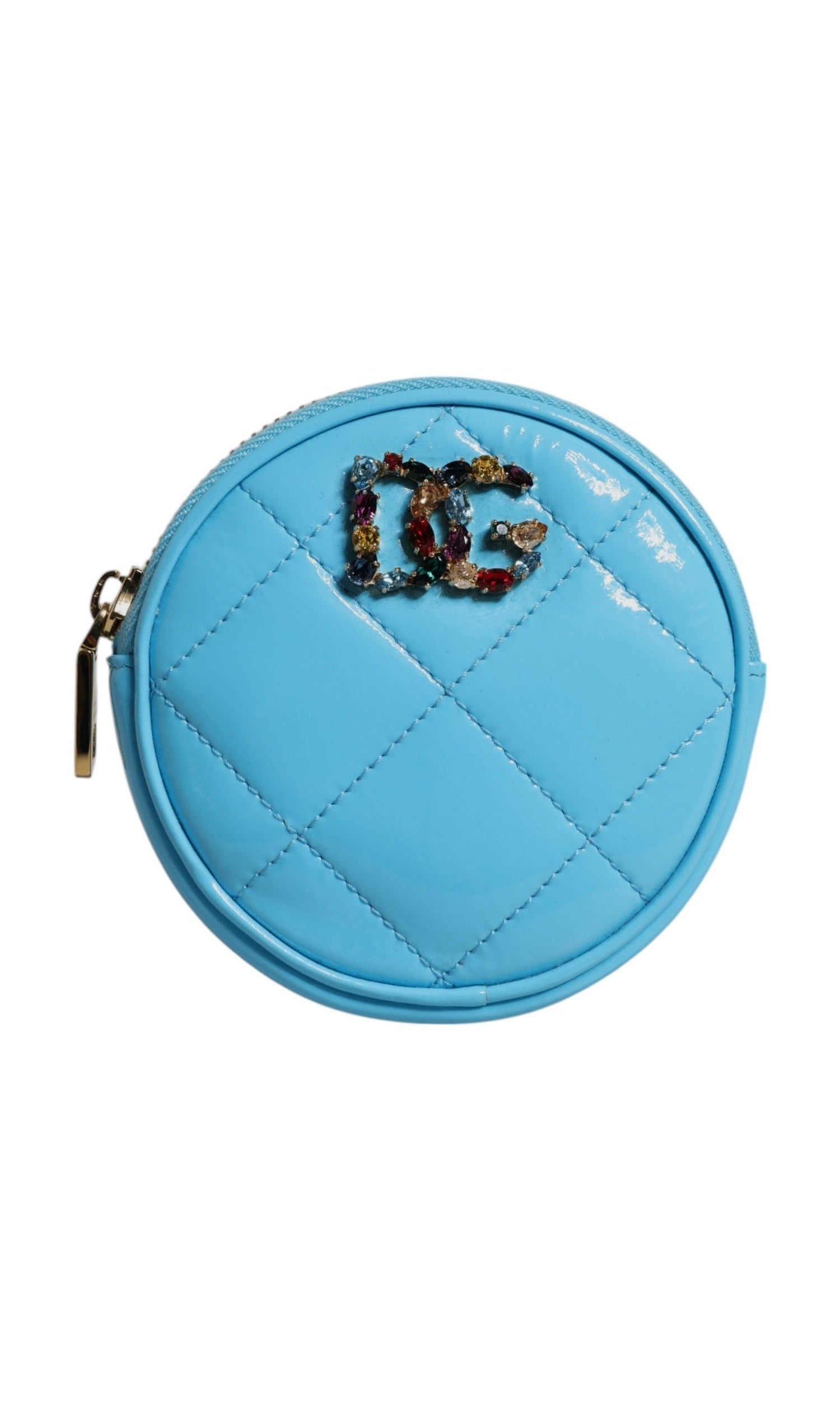 Dolce & Gabbana Light Blue Leather Lamb Dg Crystal Round Coin Purse Wallet Glam Steals