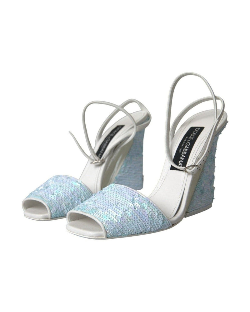 Dolce & Gabbana Light Blue Sequin Ankle Strap Sandals Shoes Heels