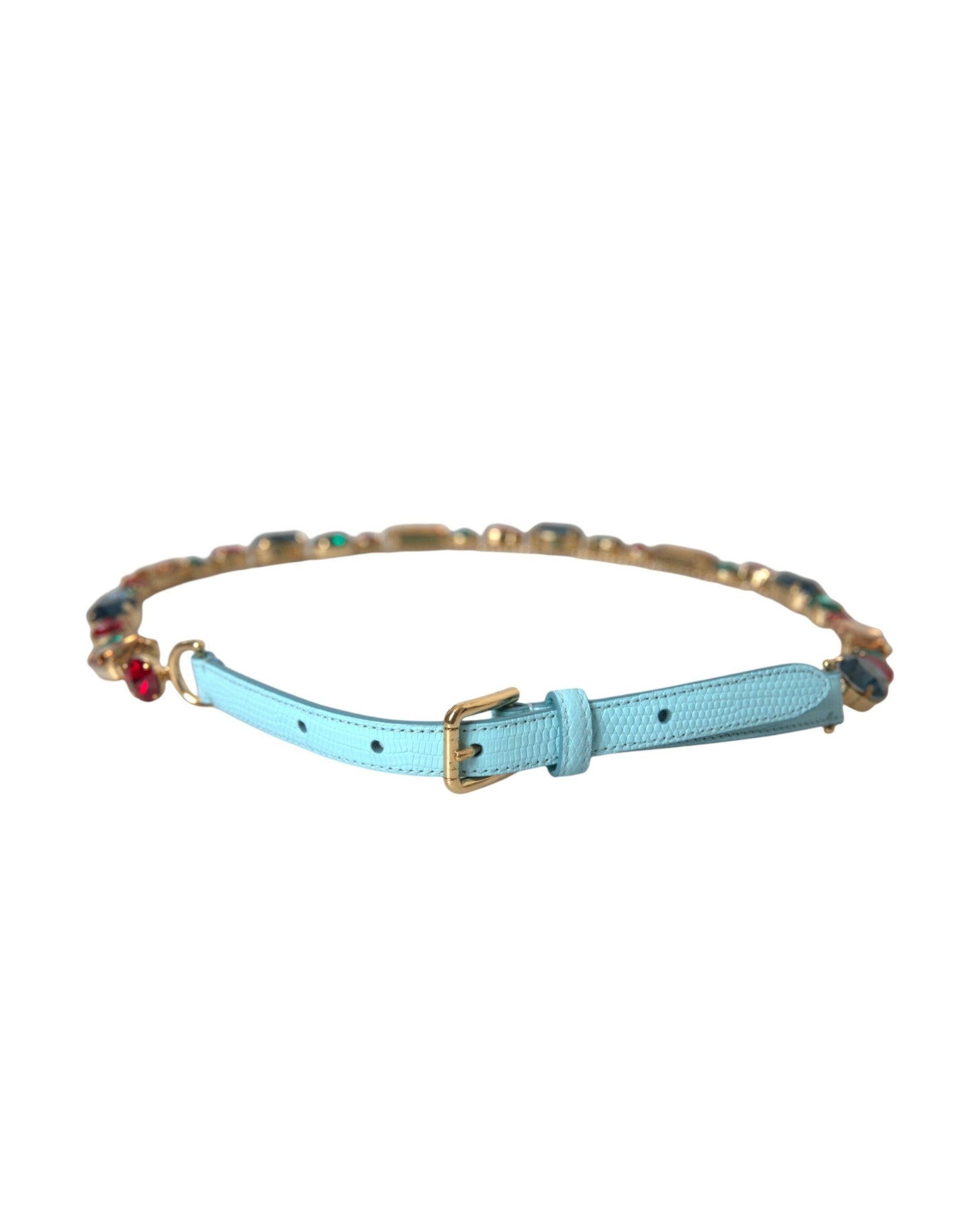 Dolce & Gabbana Light Leather Crystal Chain Waist Blue Belt Glam Steals