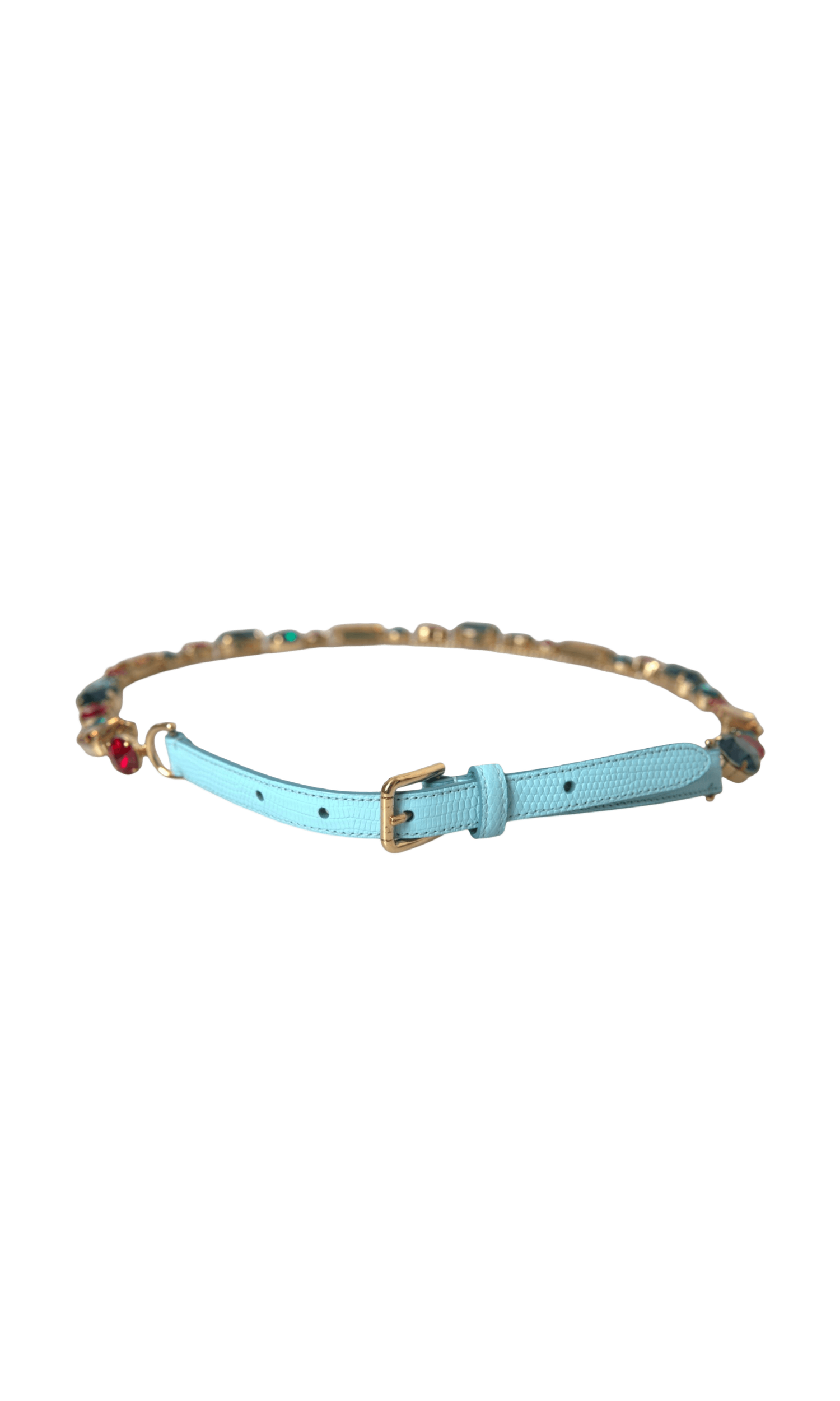 Dolce & Gabbana Light Leather Crystal Chain Waist Blue Belt Glam Steals