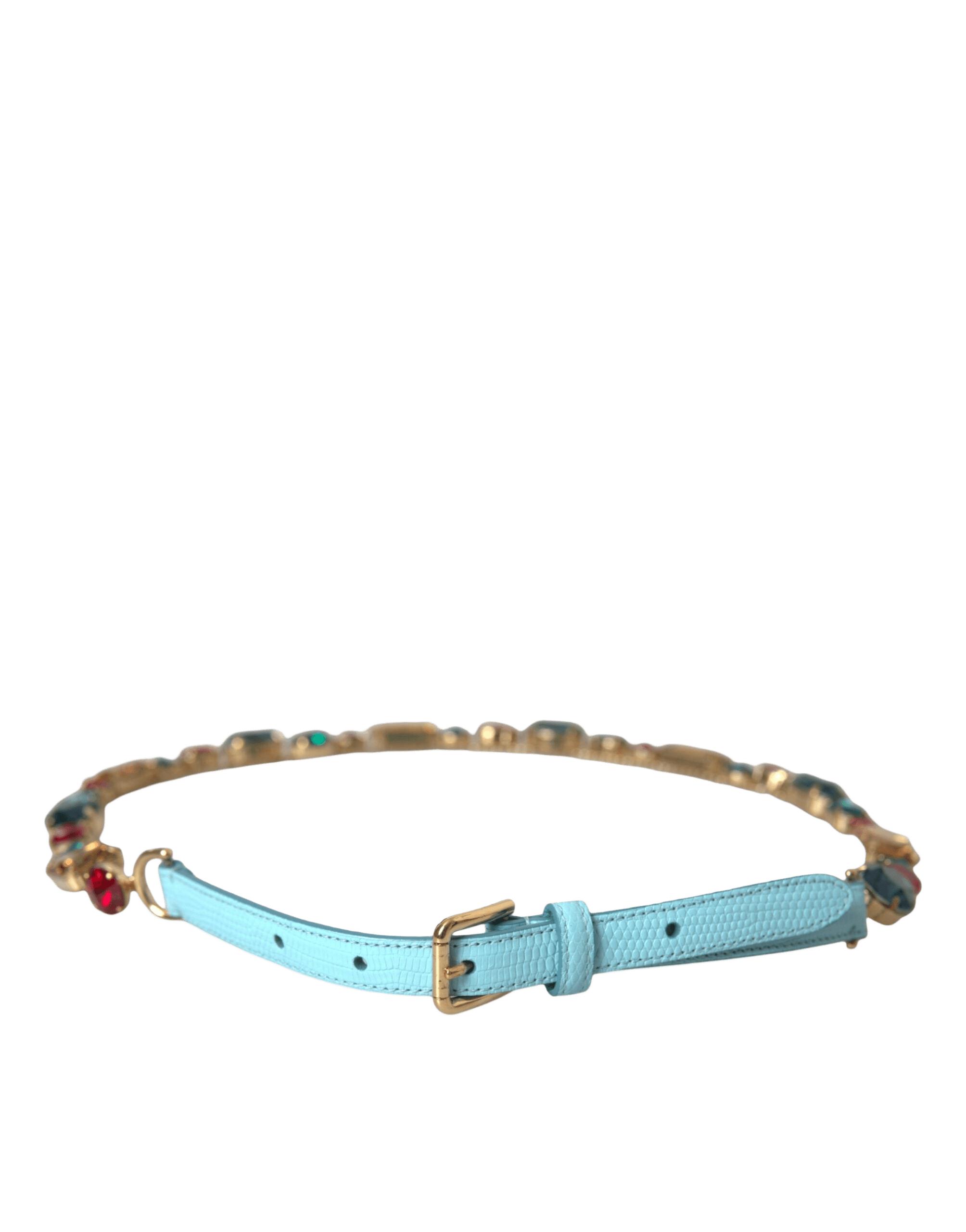 Dolce & Gabbana Light Leather Crystal Chain Waist Blue Belt Glam Steals