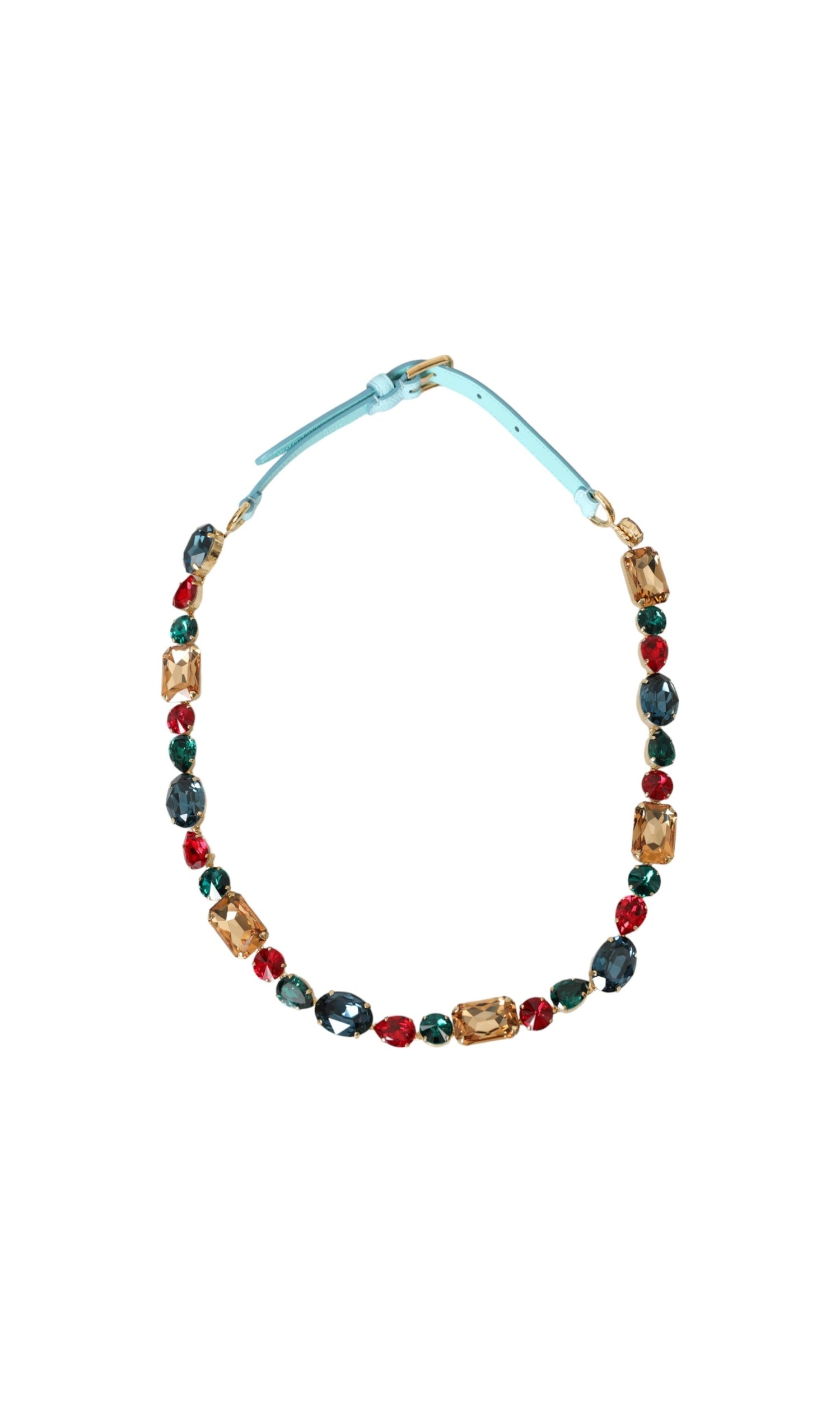 Dolce & Gabbana Light Leather Crystal Chain Waist Blue Belt Glam Steals