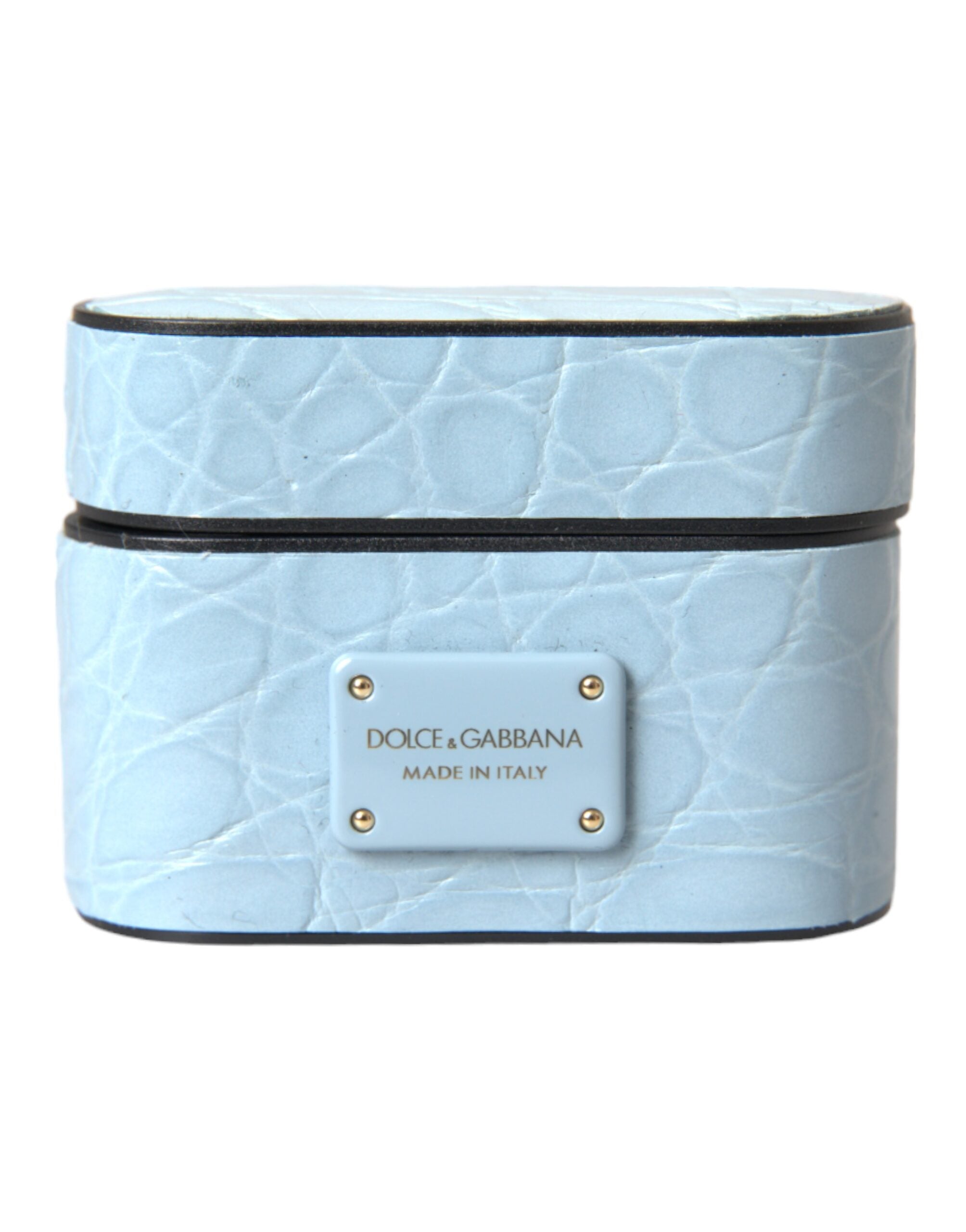 Dolce & Gabbana Light Leather Metal Logo Plaque Airpods Blue Case Glam Steals