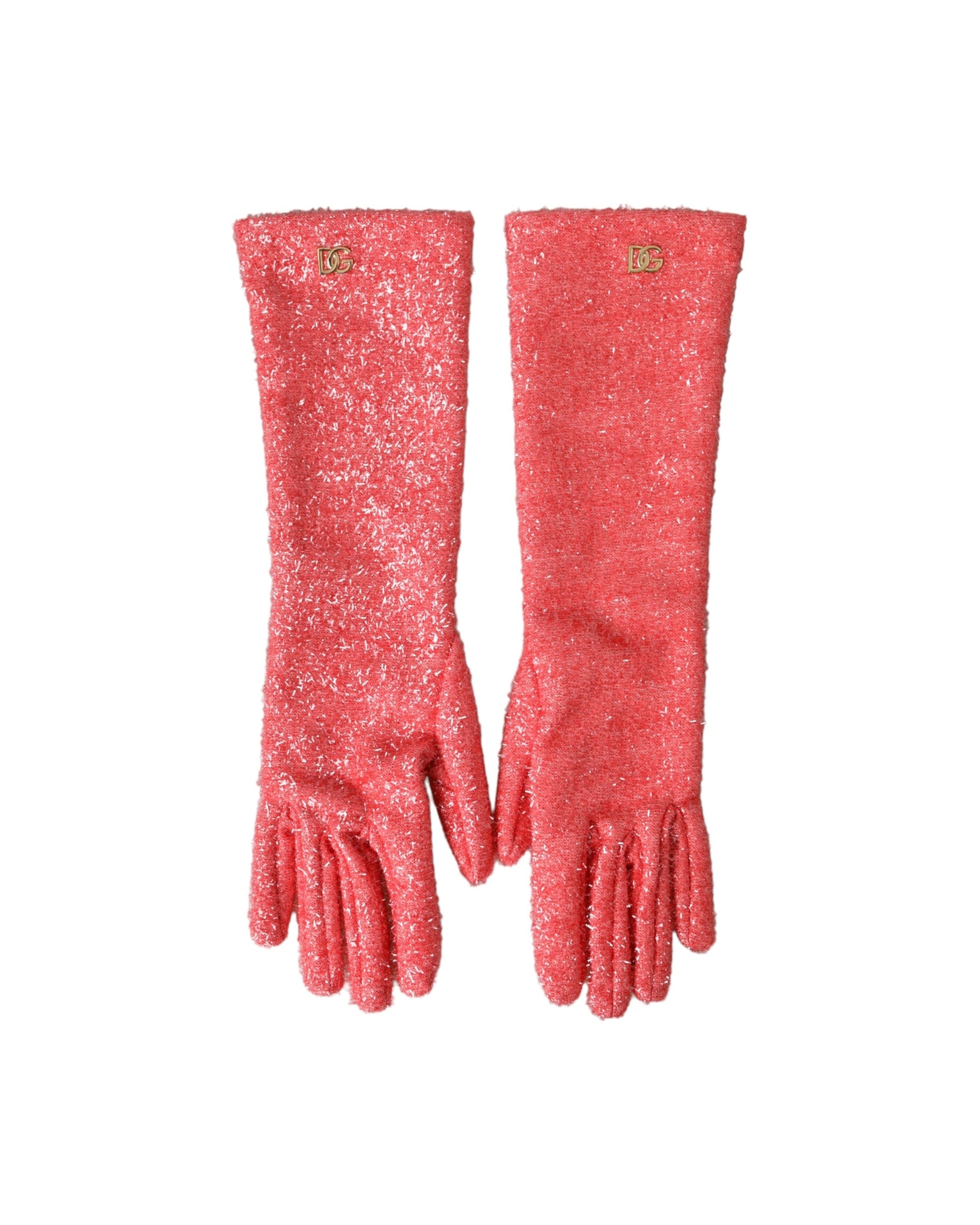 Dolce & Gabbana Lurex Fantasia Mid Arm Length Pink Gloves Glam Steals