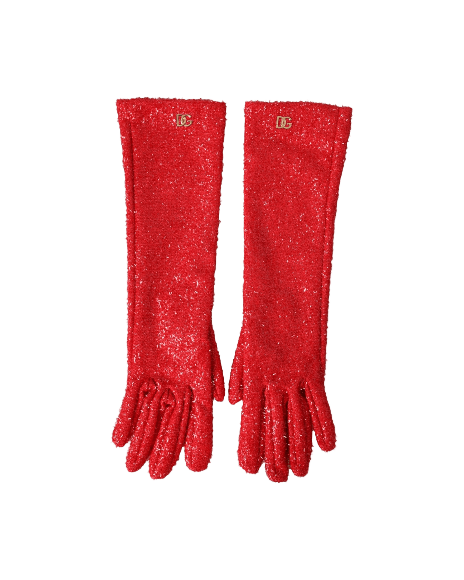 Dolce & Gabbana Lurex Fantasia Mid Arm Length Red Gloves Glam Steals