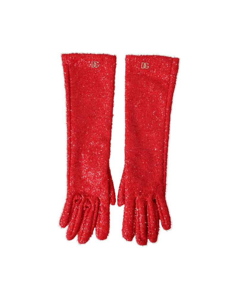 Dolce & Gabbana Lurex Fantasia Mid Arm Length Red Gloves Glam Steals