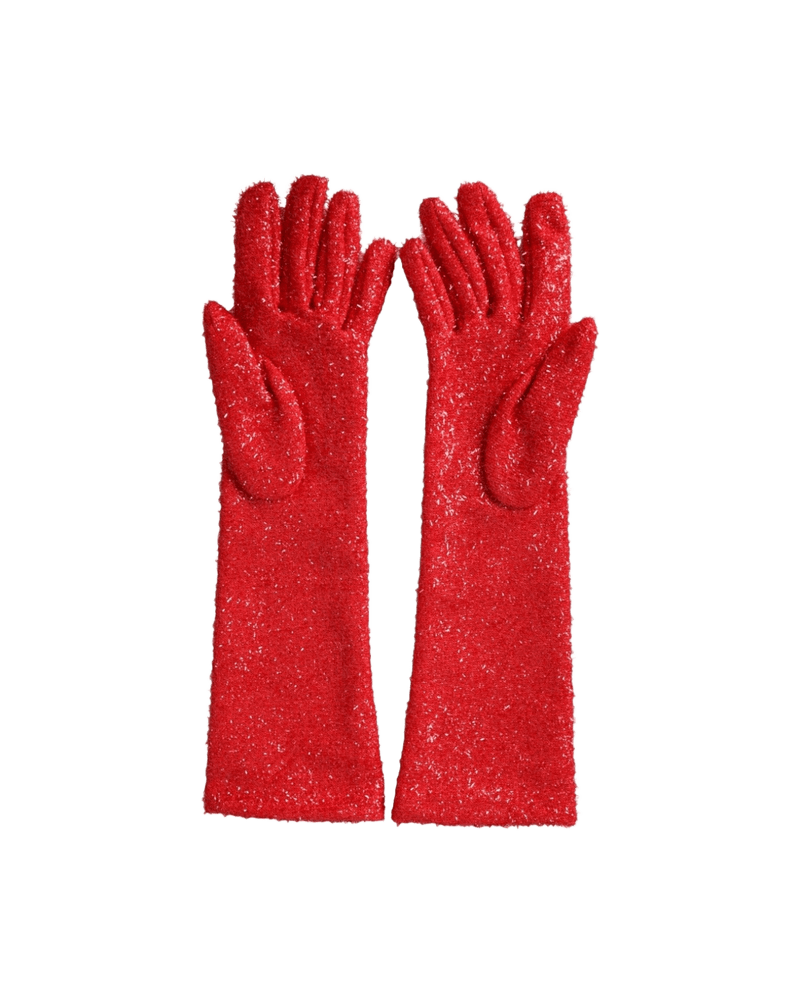 Dolce & Gabbana Lurex Fantasia Mid Arm Length Red Gloves Glam Steals