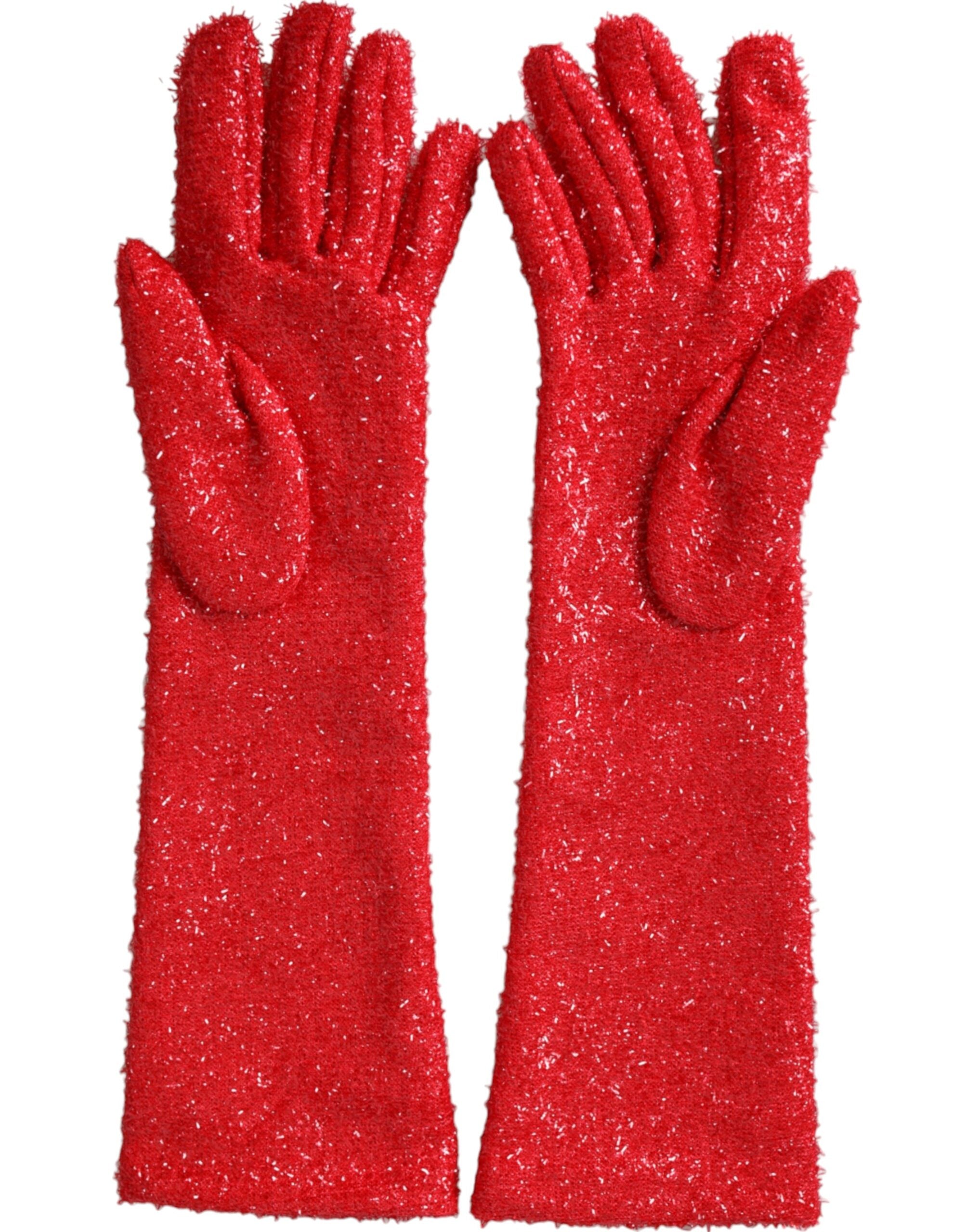 Dolce & Gabbana Lurex Fantasia Mid Arm Length Red Gloves Glam Steals