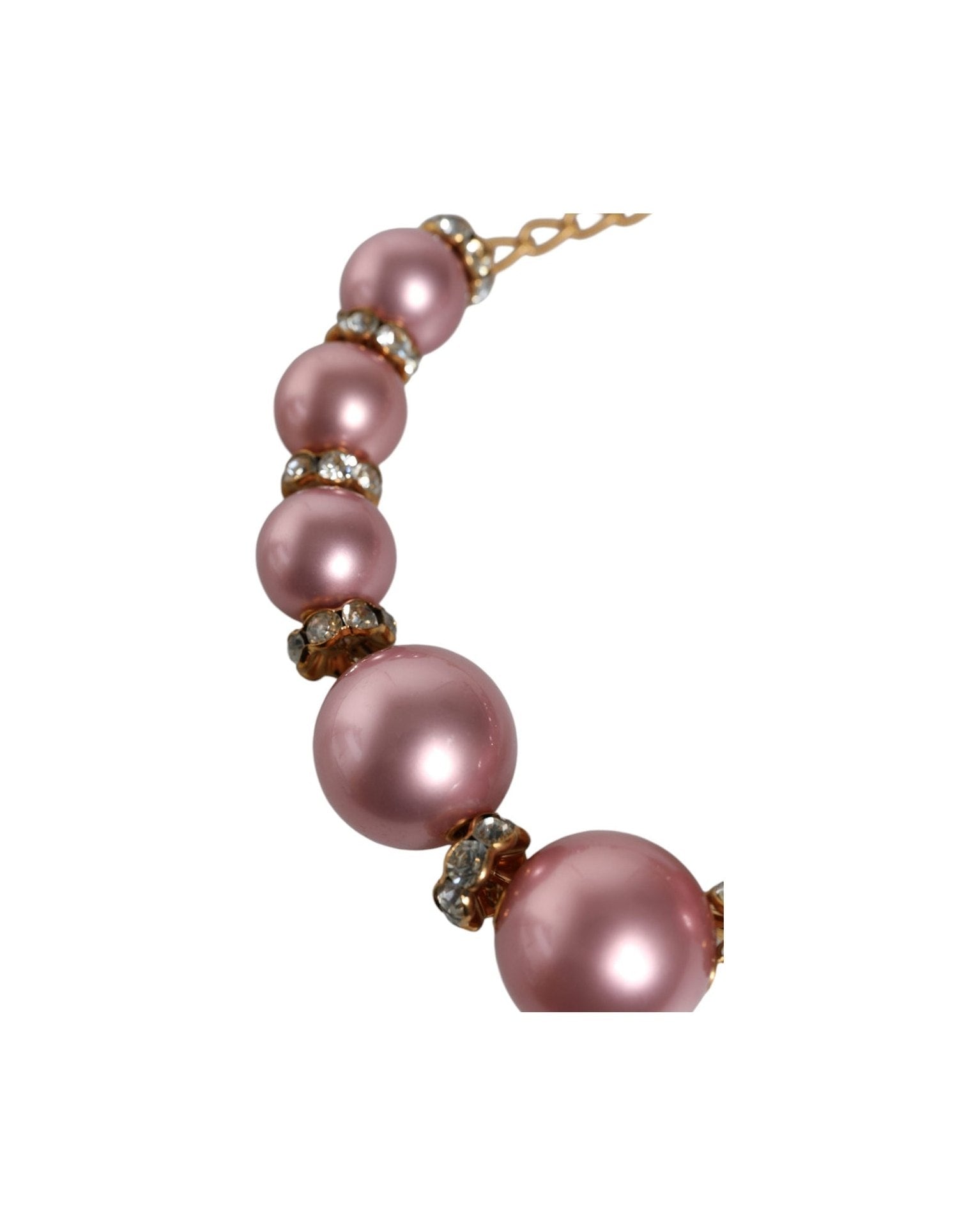 Dolce & Gabbana Maxi Faux Pearl Beads Crystals Chain Pink Gold Necklace Glam Steals