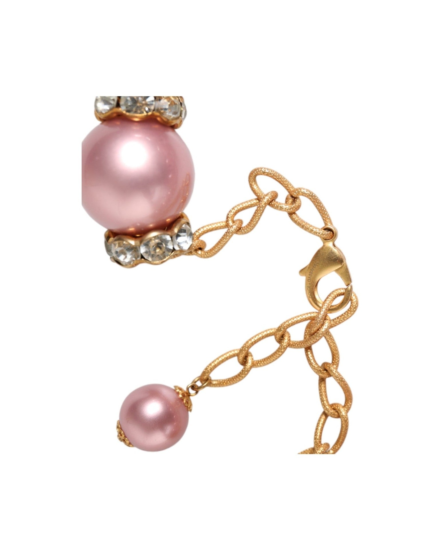 Dolce & Gabbana Maxi Faux Pearl Beads Crystals Chain Pink Gold Necklace Glam Steals