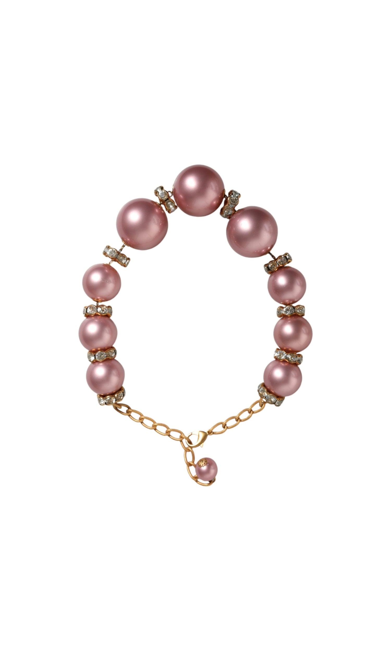 Dolce & Gabbana Maxi Faux Pearl Beads Crystals Chain Pink Gold Necklace Glam Steals