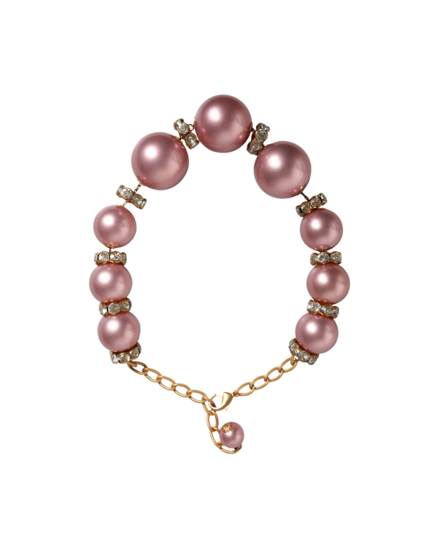 Dolce & Gabbana Maxi Faux Pearl Beads Crystals Chain Pink Gold Necklace Glam Steals