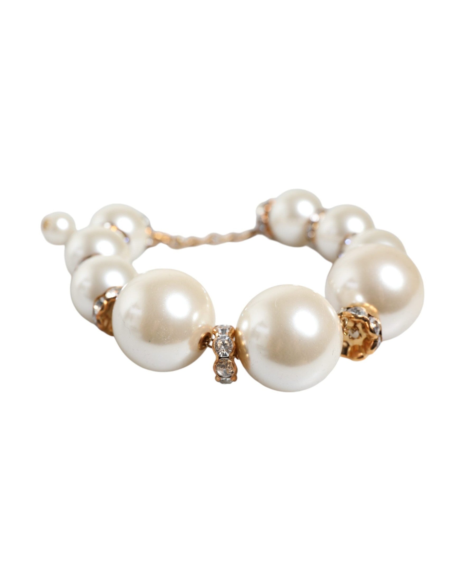 Dolce & Gabbana Maxi Faux Pearl Beads Crystals Chain White Gold Necklace Glam Steals