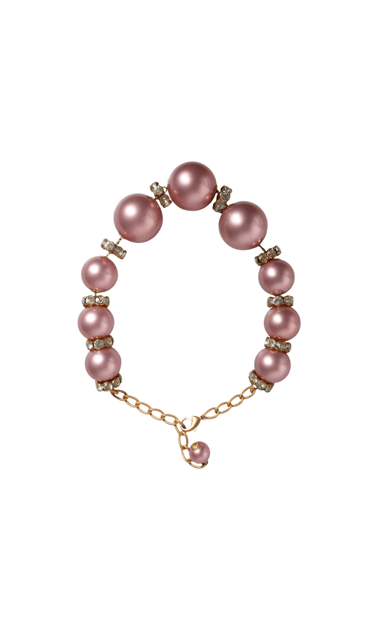 Dolce & Gabbana Maxi Faux Pearl Beads Crystals Chain Pink Gold Necklace Glam Steals