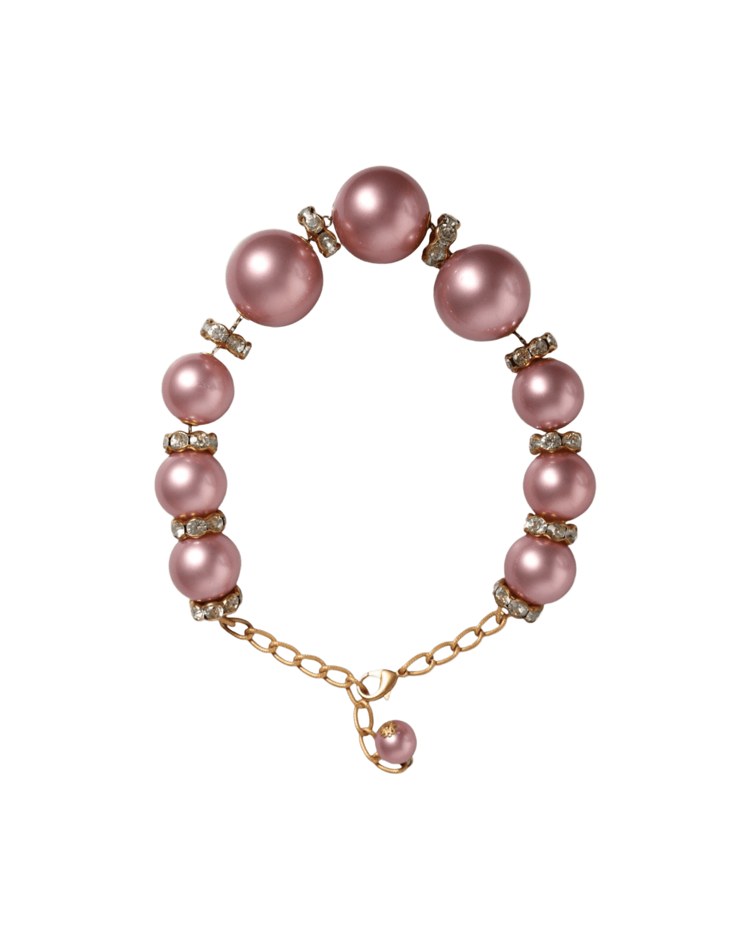Dolce & Gabbana Maxi Faux Pearl Beads Crystals Chain Pink Gold Necklace Glam Steals