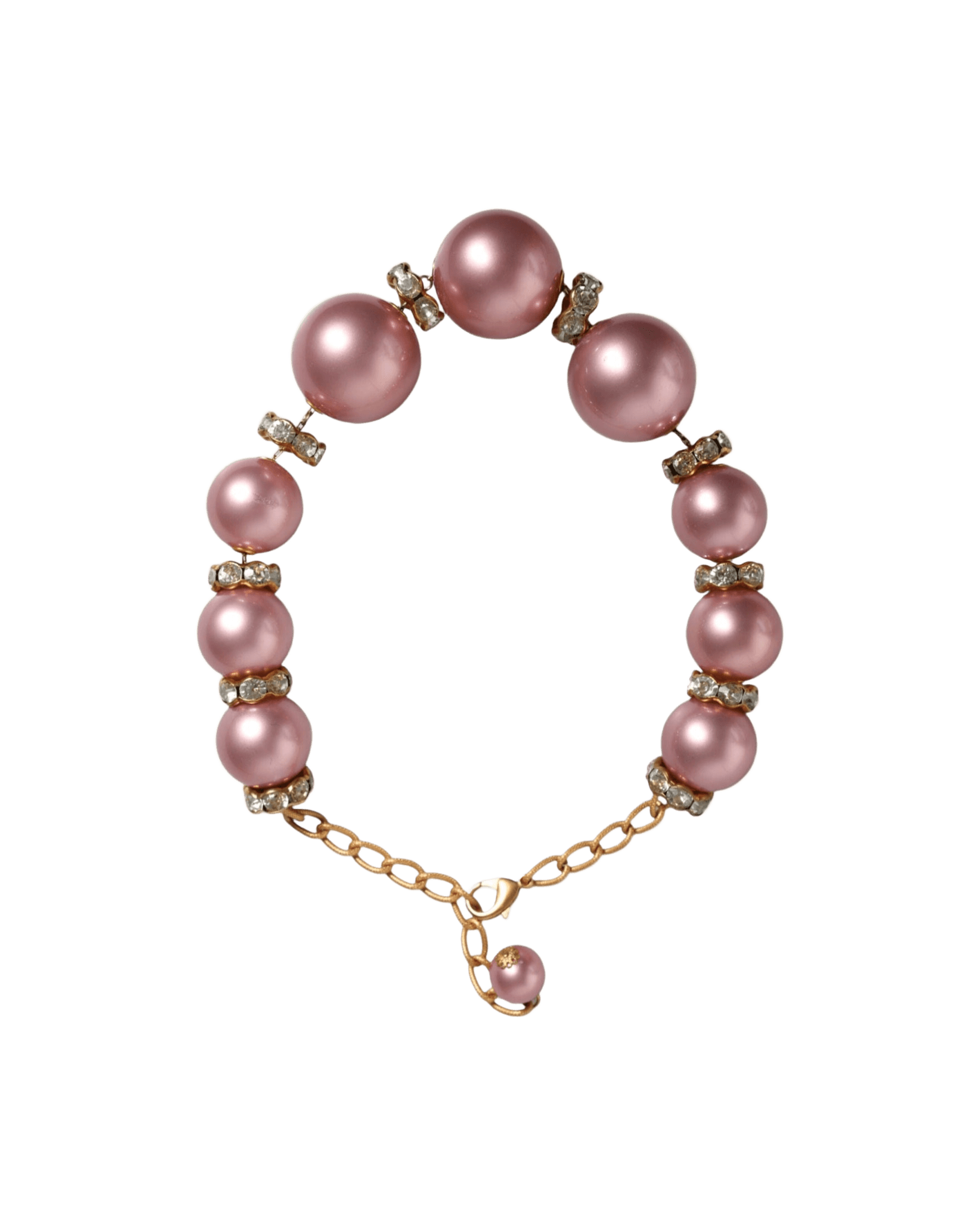 Dolce & Gabbana Maxi Faux Pearl Beads Crystals Chain Pink Gold Necklace Glam Steals