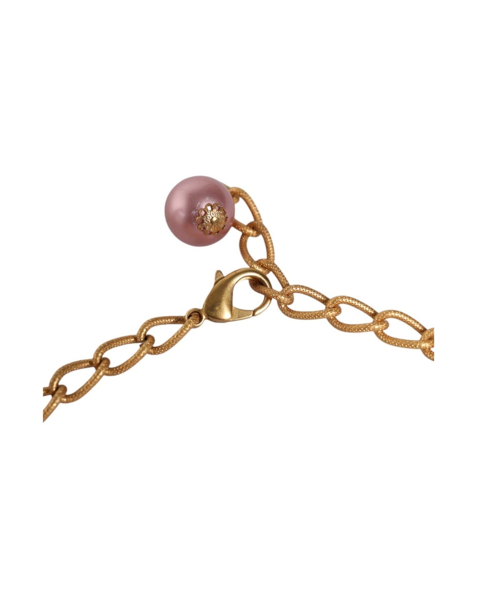 Dolce & Gabbana Maxi Faux Pearl Beads Crystals Chain Pink Gold Necklace Glam Steals