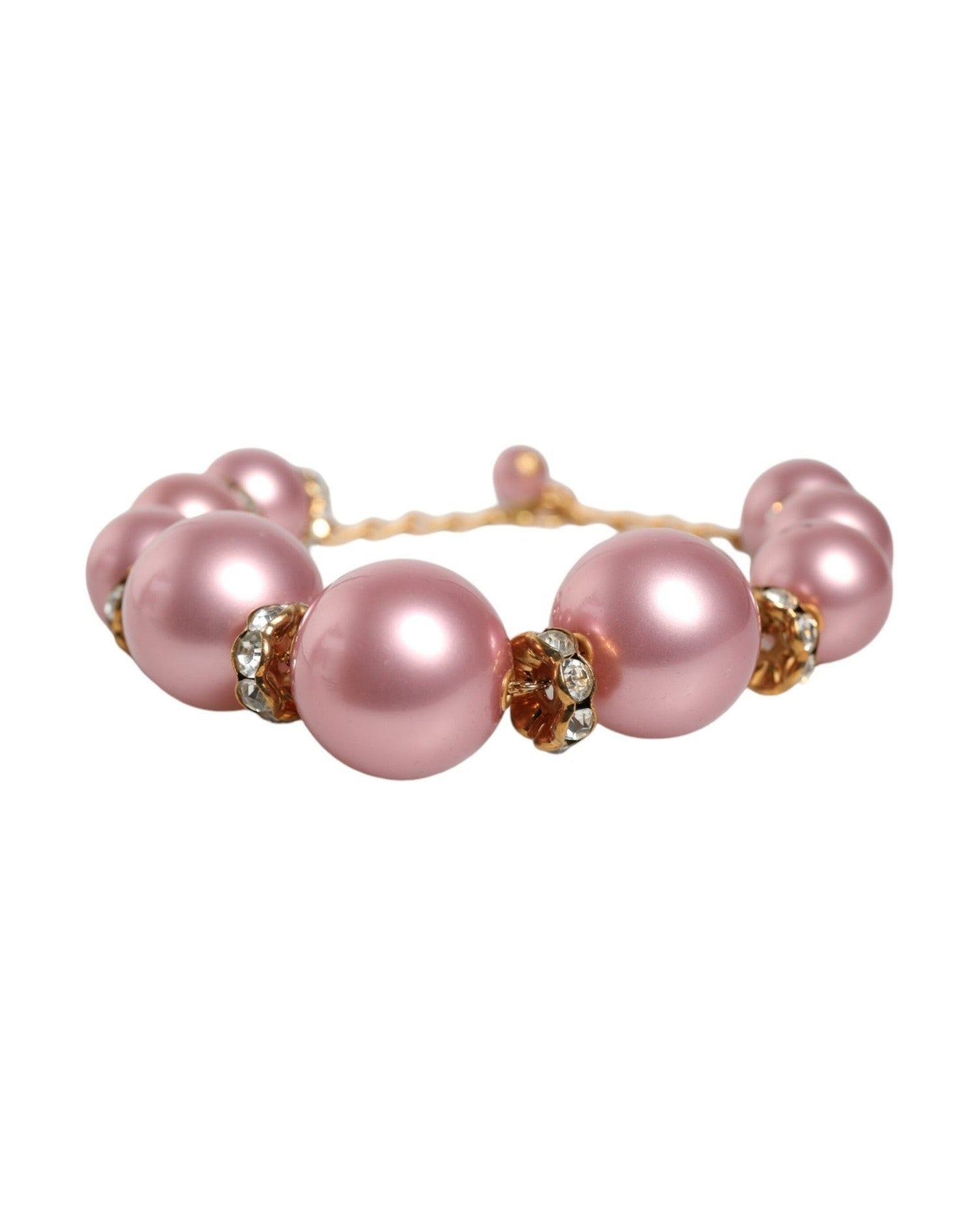 Dolce & Gabbana Maxi Faux Pearl Beads Crystals Chain Pink Gold Necklace Glam Steals
