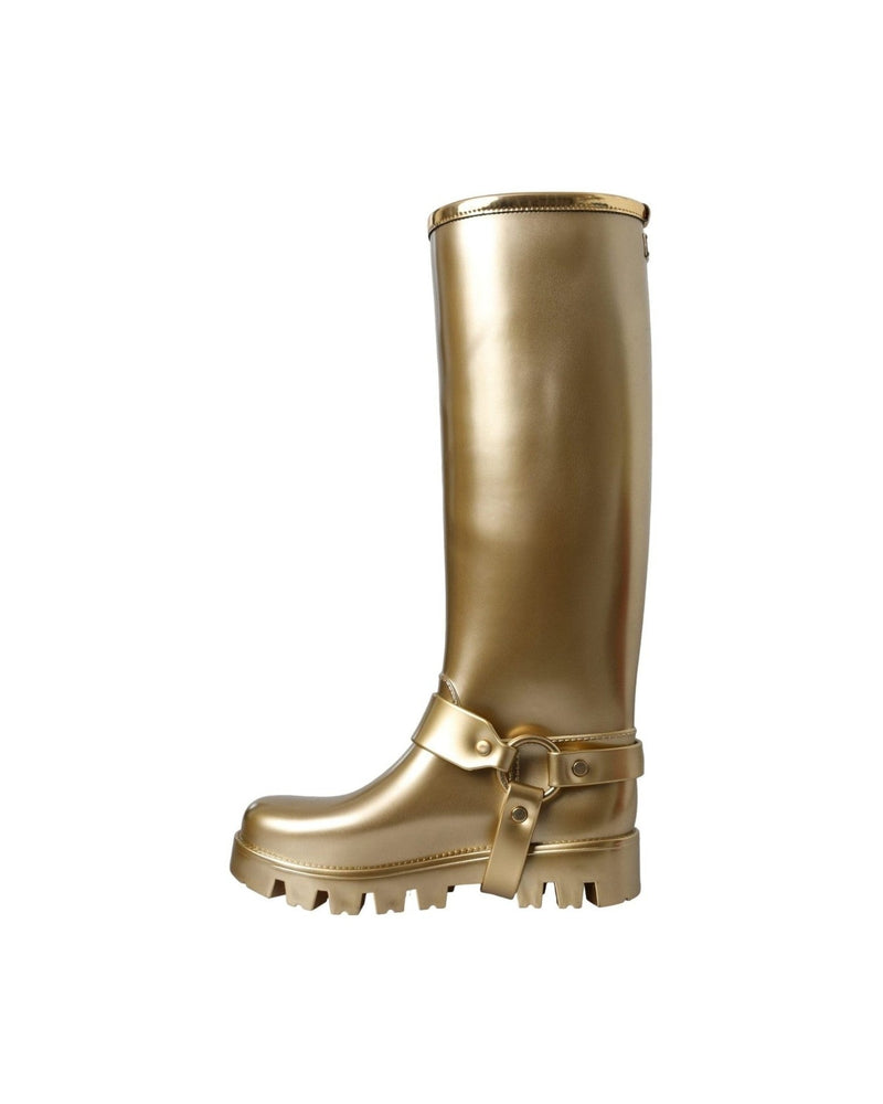 Dolce & Gabbana Metallic Gold Rubber Pvc Rain Boots Shoes Glam Steals