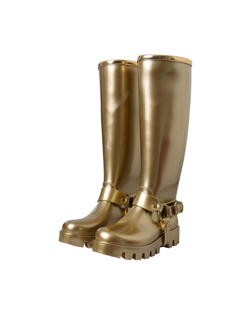 Dolce & Gabbana Metallic Gold Rubber Pvc Rain Boots Shoes Glam Steals
