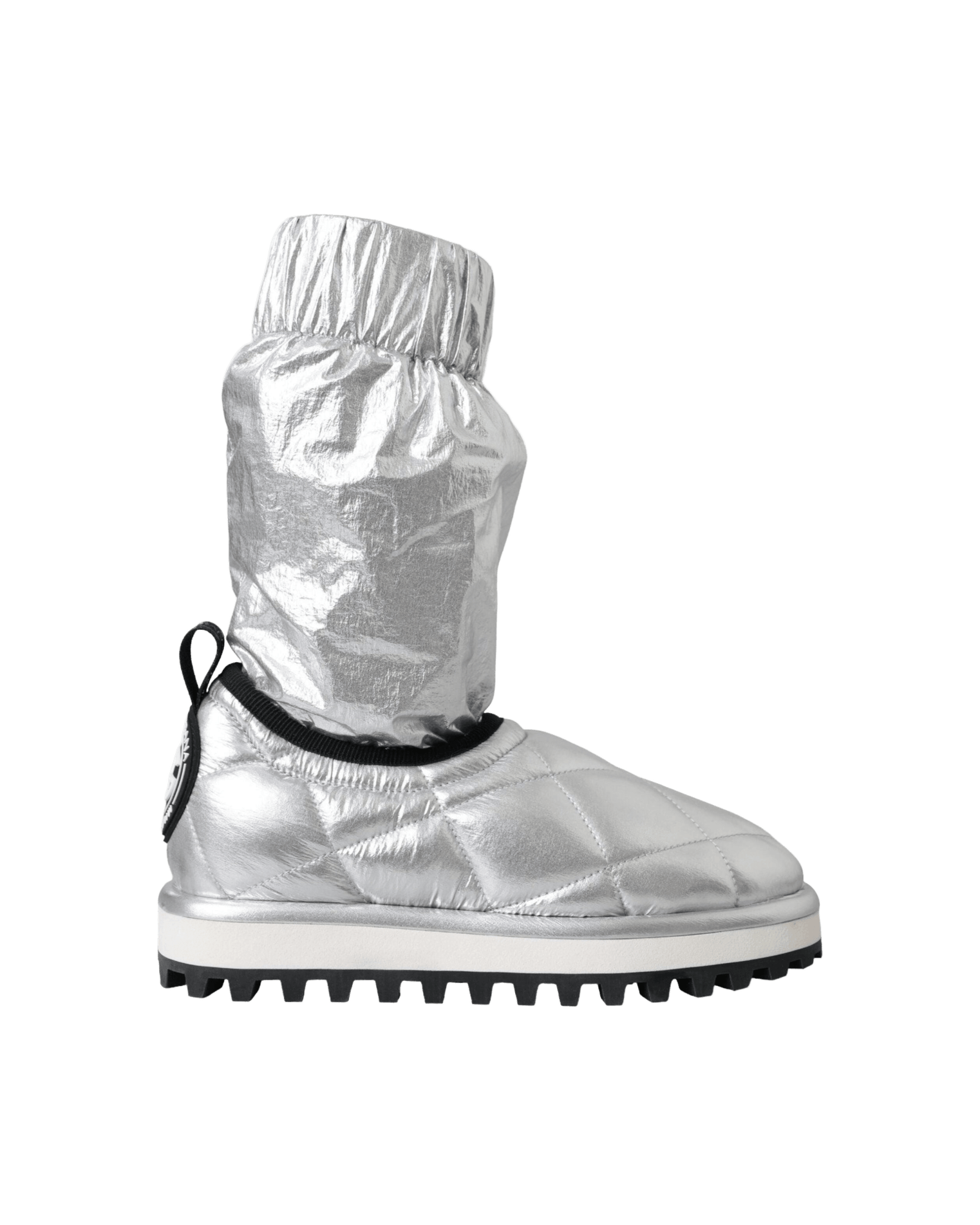 Dolce & Gabbana Metallic Silver Quilted Logo Patch Boot Shoes Glam Steals
