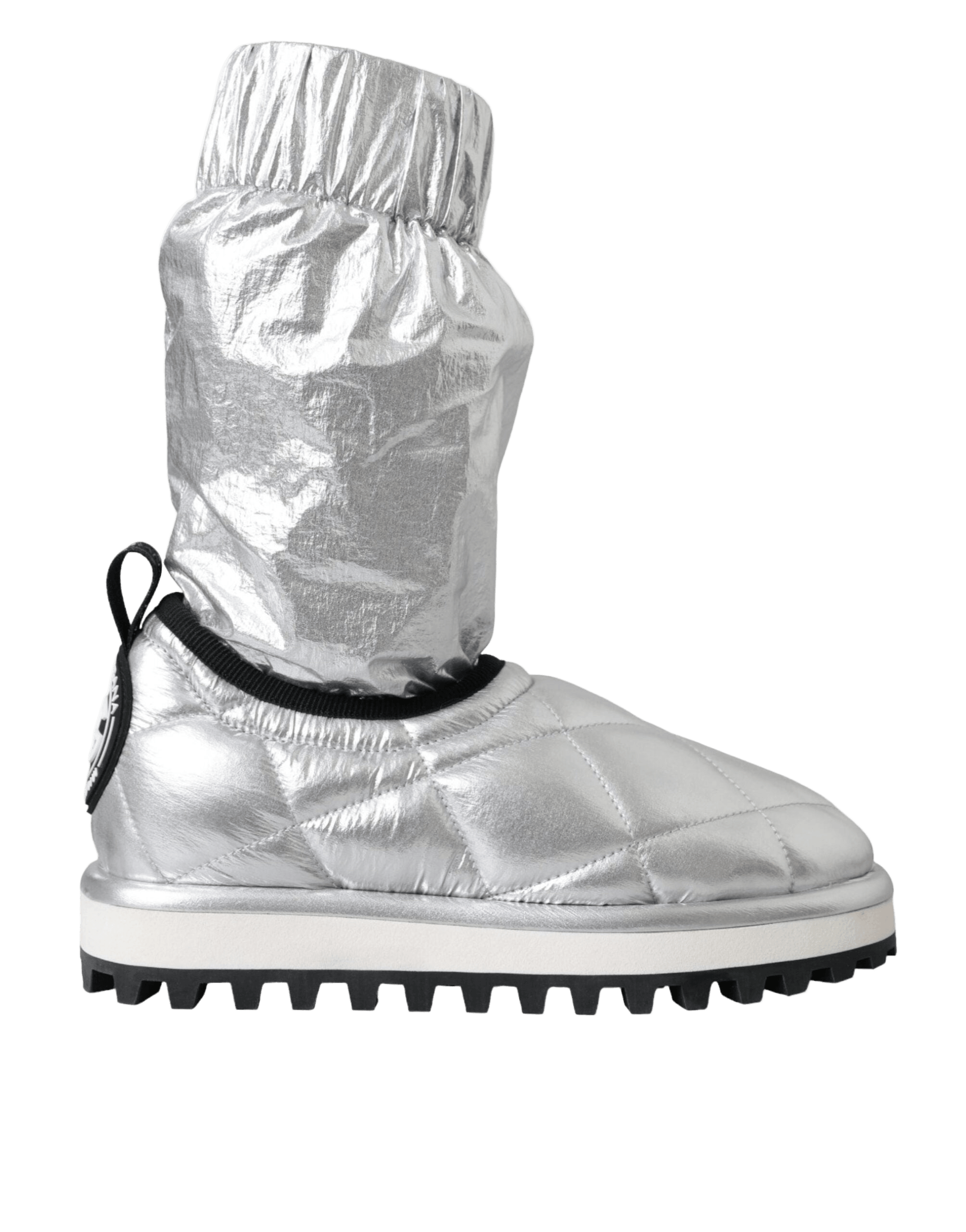 Dolce & Gabbana Metallic Silver Quilted Logo Patch Boot Shoes Glam Steals