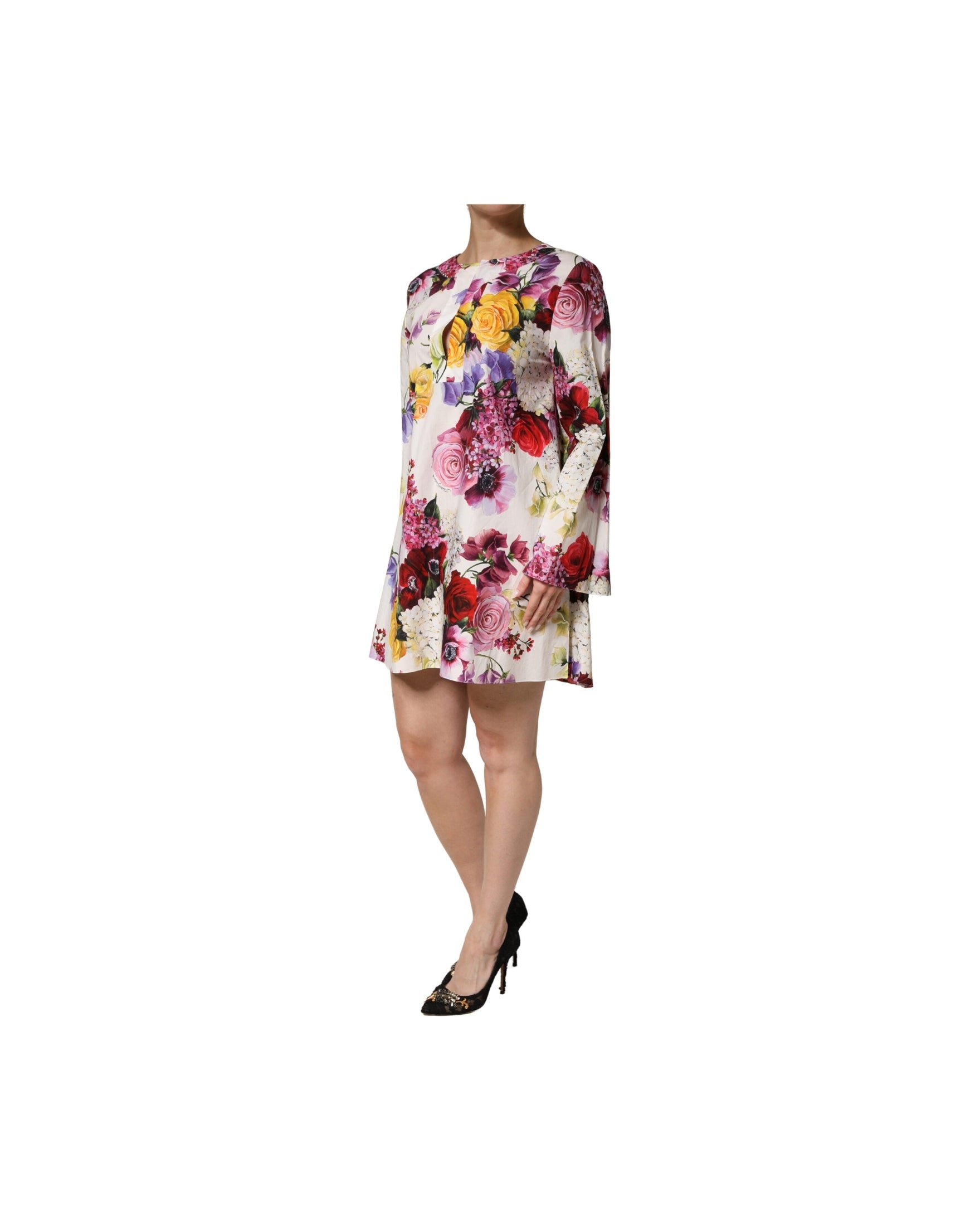 Dolce & Gabbana Multicolor Cotton Floral Longsleeves Midi Dress 