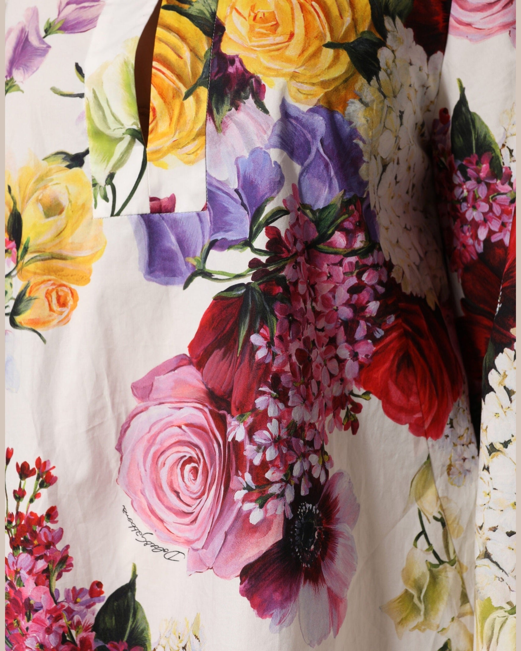Dolce & Gabbana Multicolor Cotton Floral Longsleeves Midi Dress 