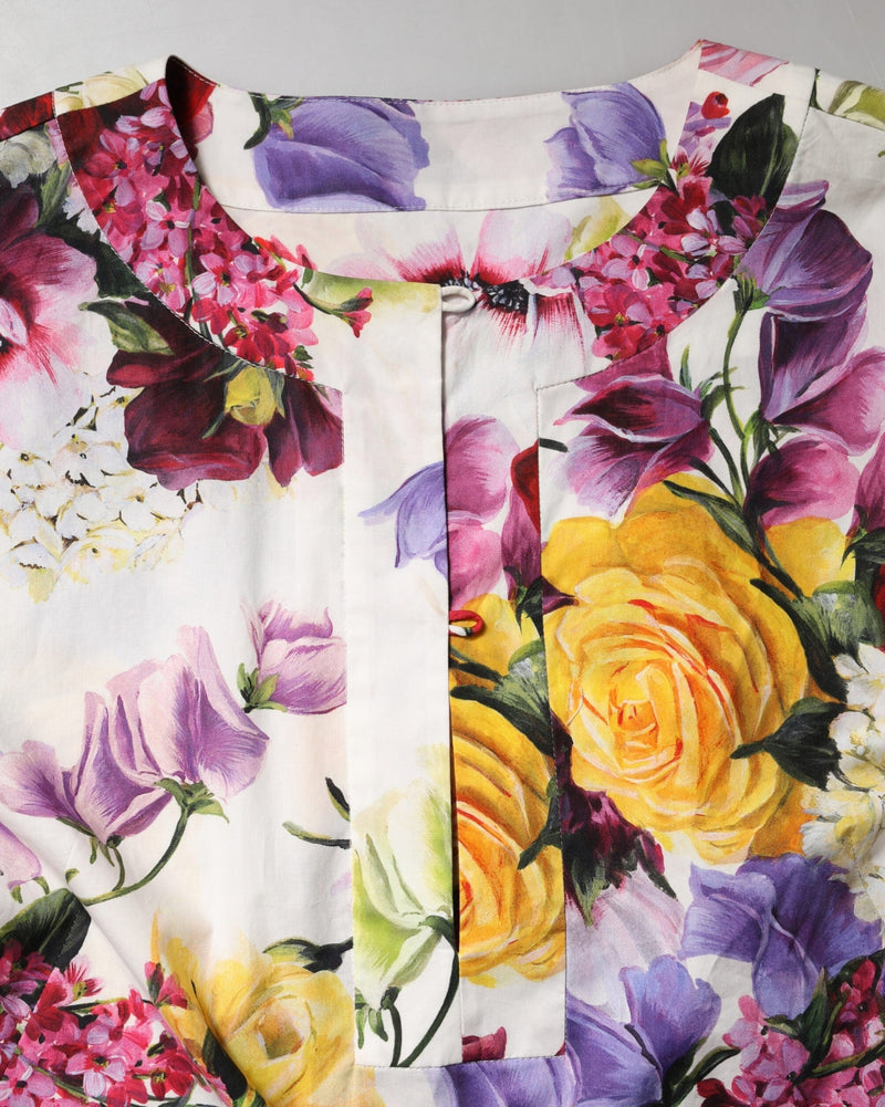 Dolce & Gabbana Multicolor Cotton Floral Longsleeves Midi Dress Glam Steals