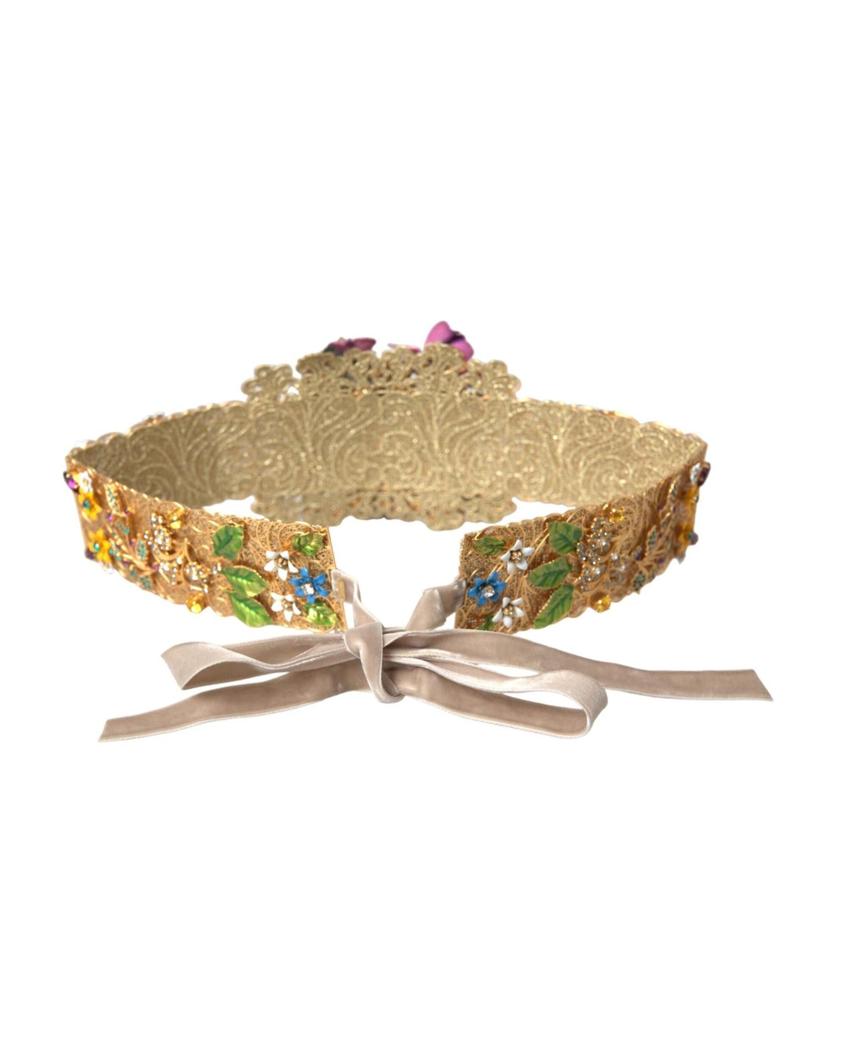 Dolce & Gabbana Multicolor Embellished Floral Crystal Wide Waist Belt Belts