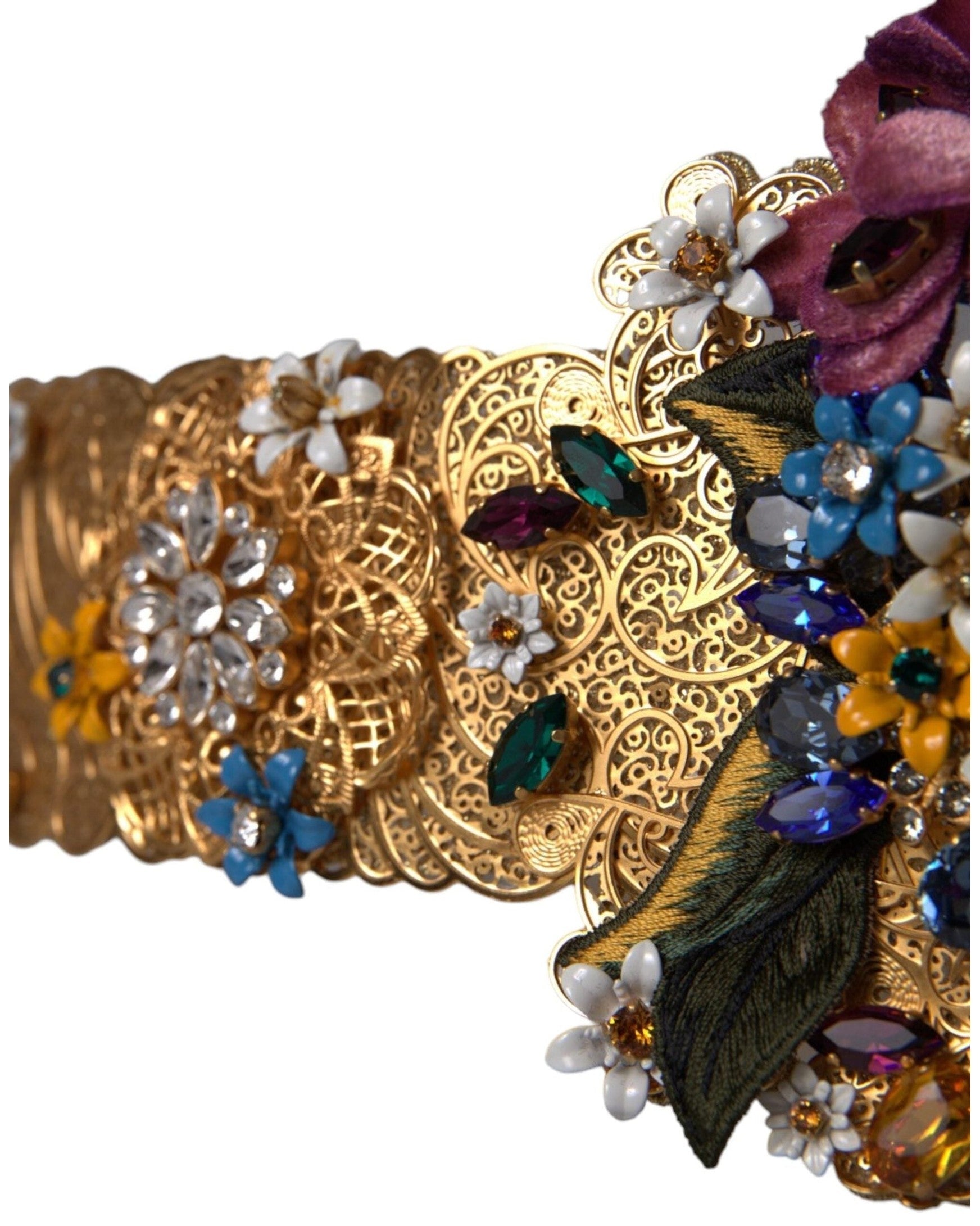 Dolce & Gabbana Multicolor Embellished Floral Crystal Wide Waist Belt Belts