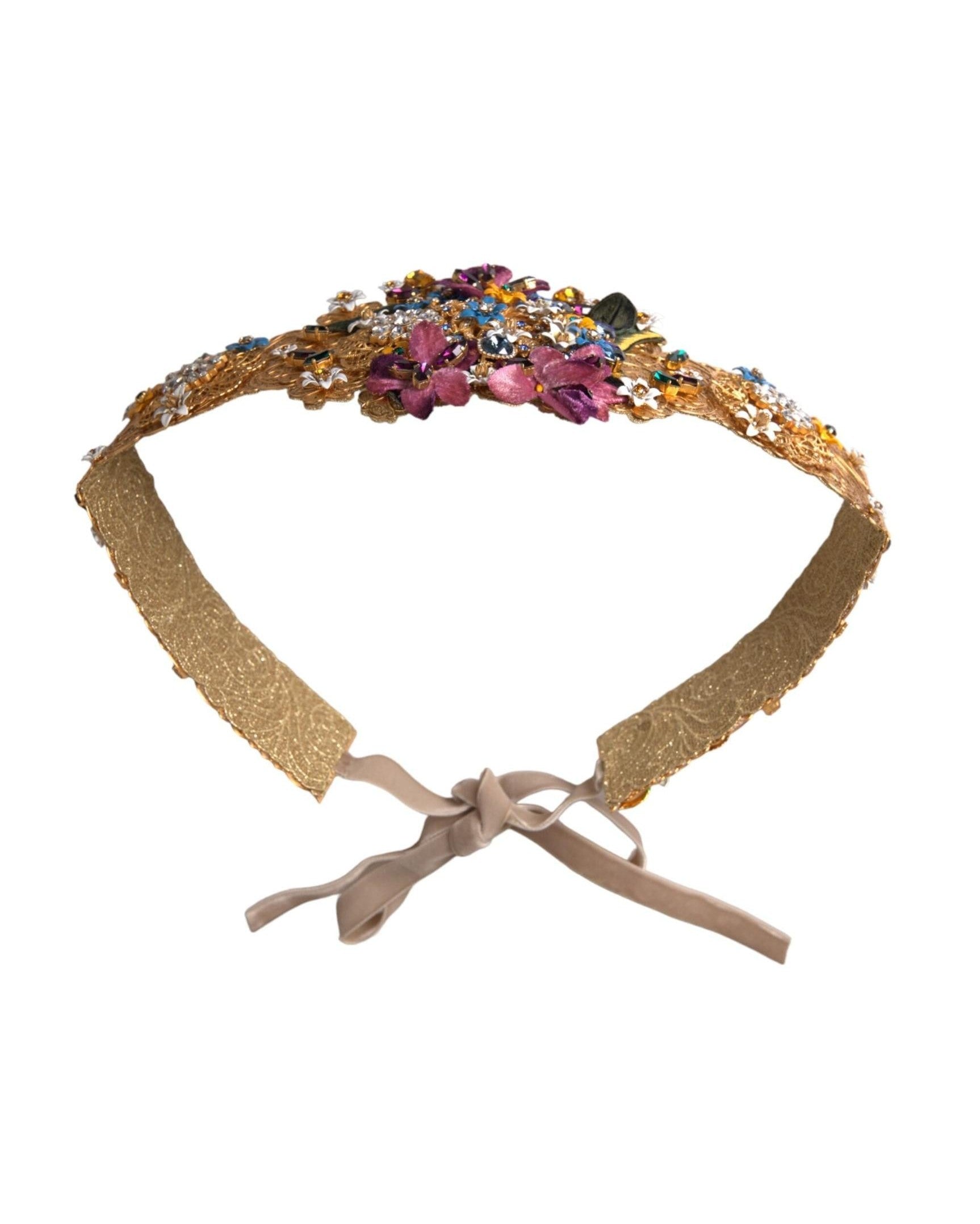 Dolce & Gabbana Multicolor Embellished Floral Crystal Wide Waist Belt Belts