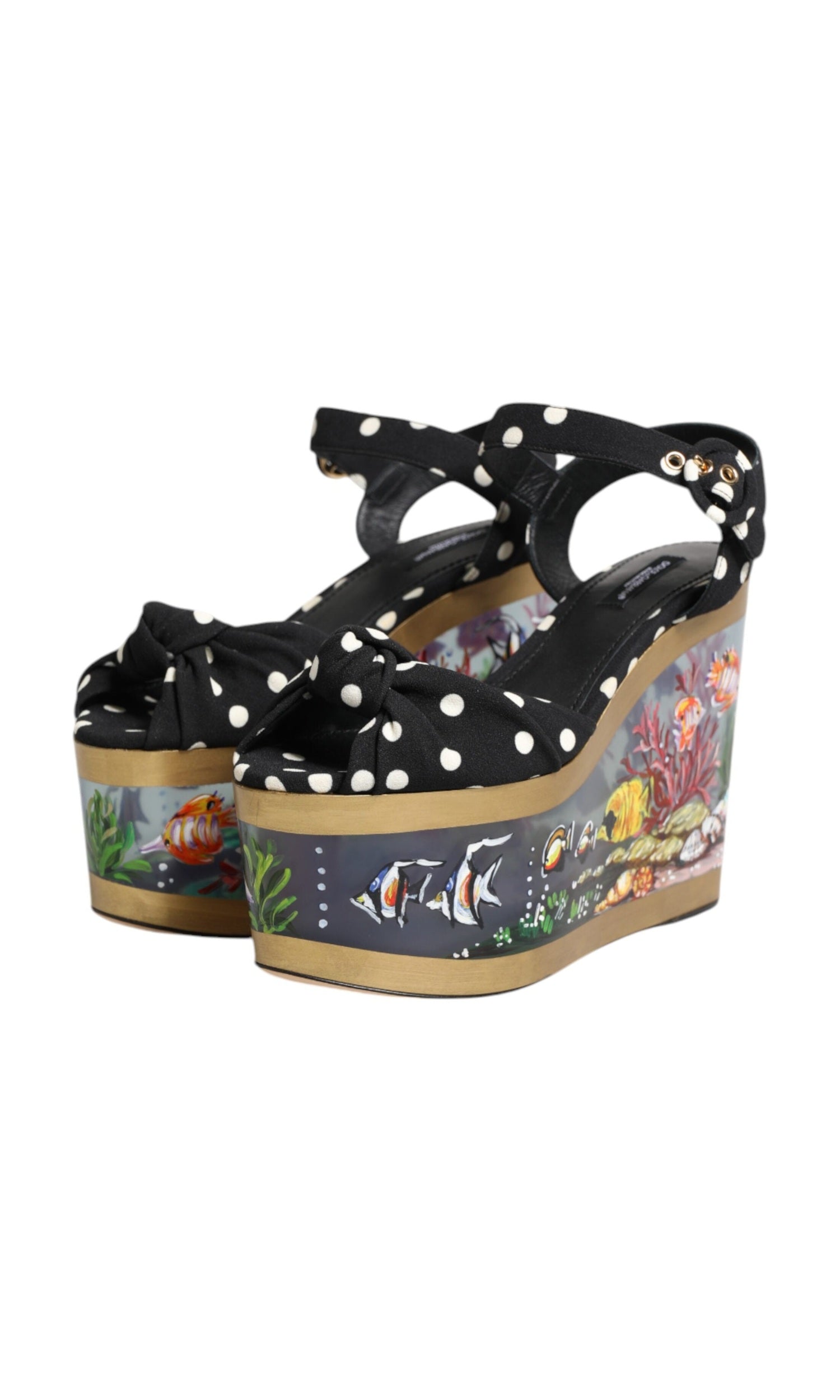 Dolce & Gabbana Multicolor Fish Polka Dot Wedge Sandals Shoes Glam Steals