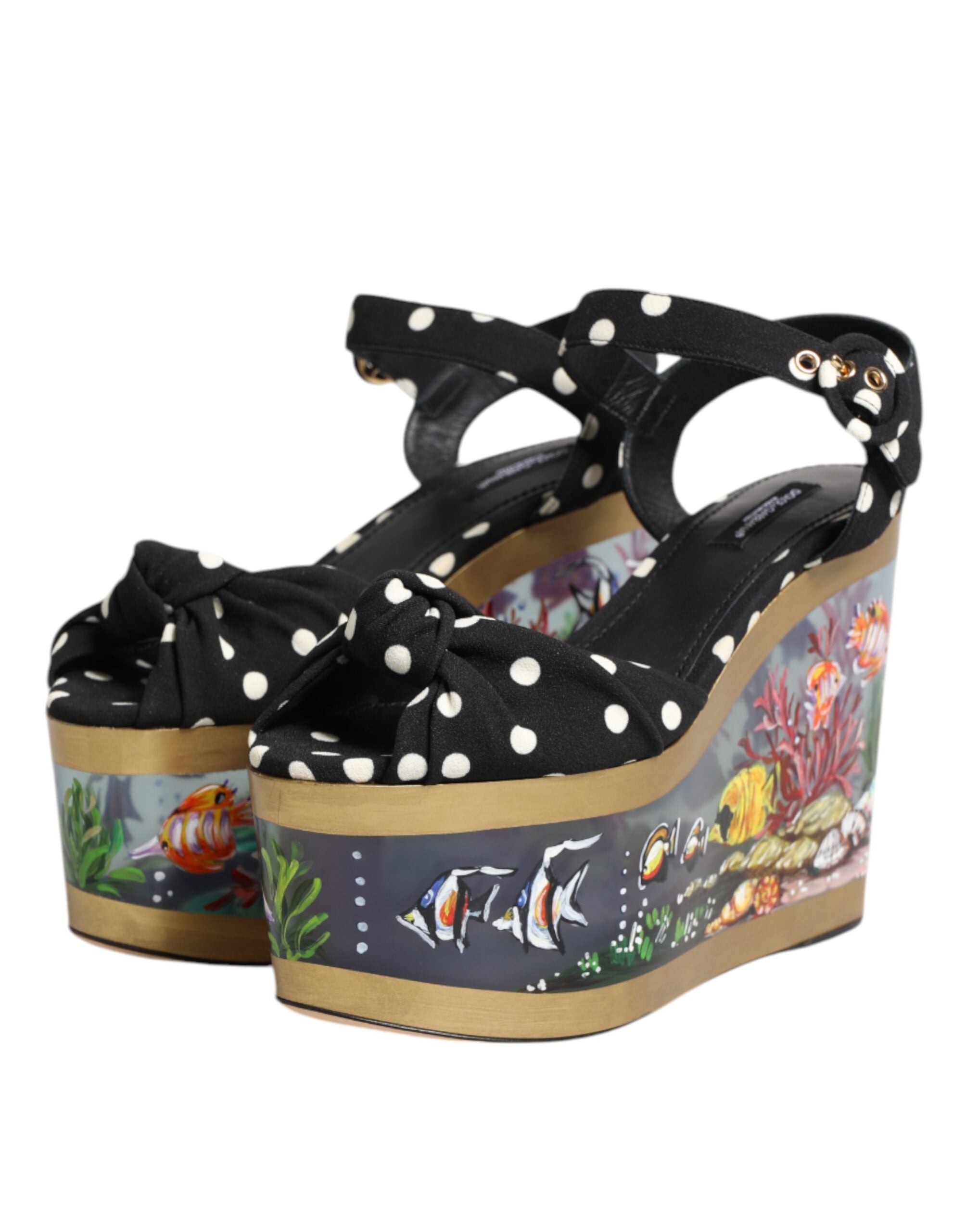 Dolce & Gabbana Multicolor Fish Polka Dot Wedge Sandals Shoes Glam Steals