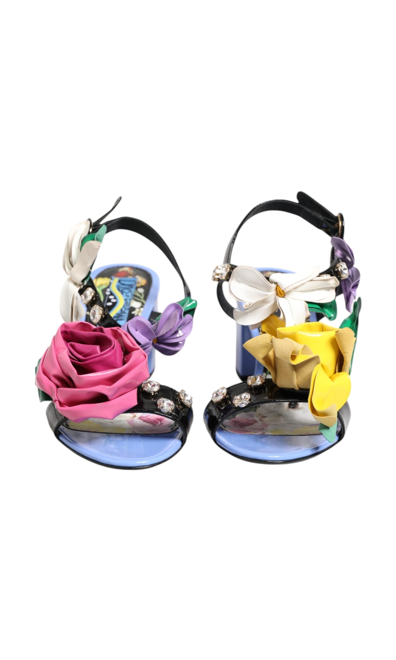 Dolce & Gabbana Multicolor Floral Appliqué Crystal Sandals Shoes Glam Steals