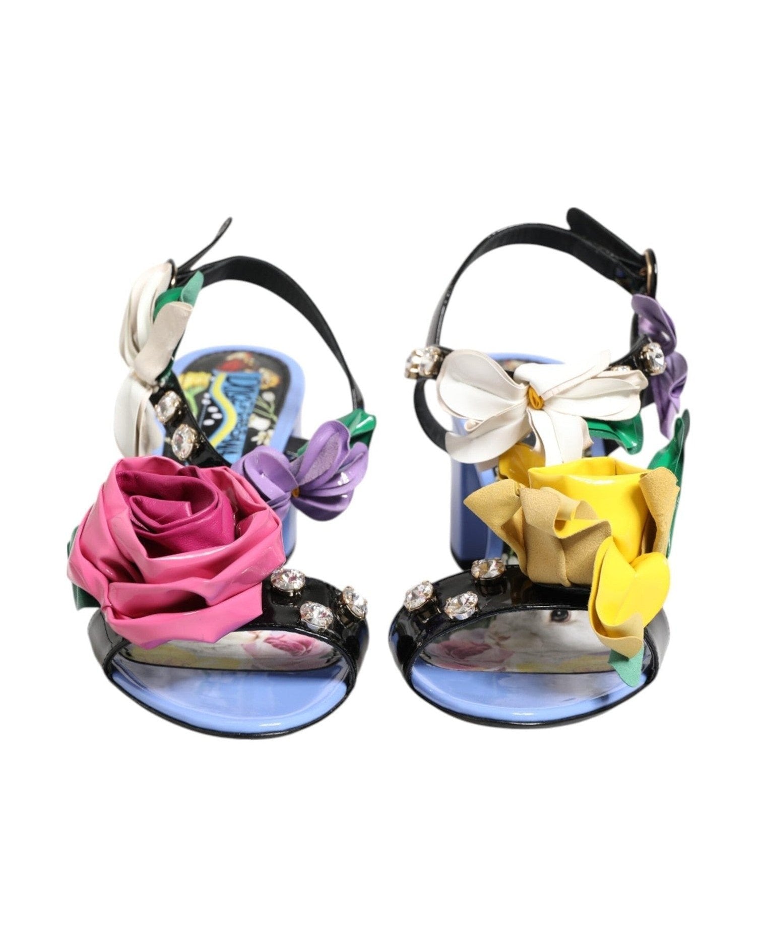 Dolce & Gabbana Multicolor Floral Appliqué Crystal Sandals Shoes Glam Steals