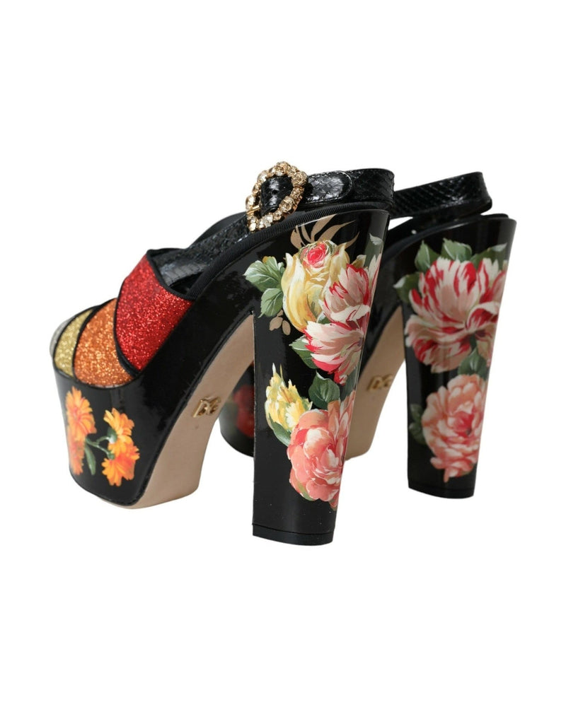 Dolce & Gabbana Multicolor Floral Crystal Platform Sandals Shoes Heels