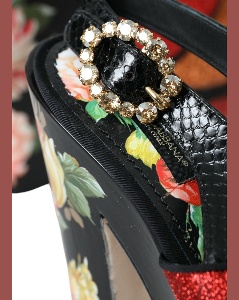 Dolce & Gabbana Multicolor Floral Crystal Platform Sandals Shoes Heels