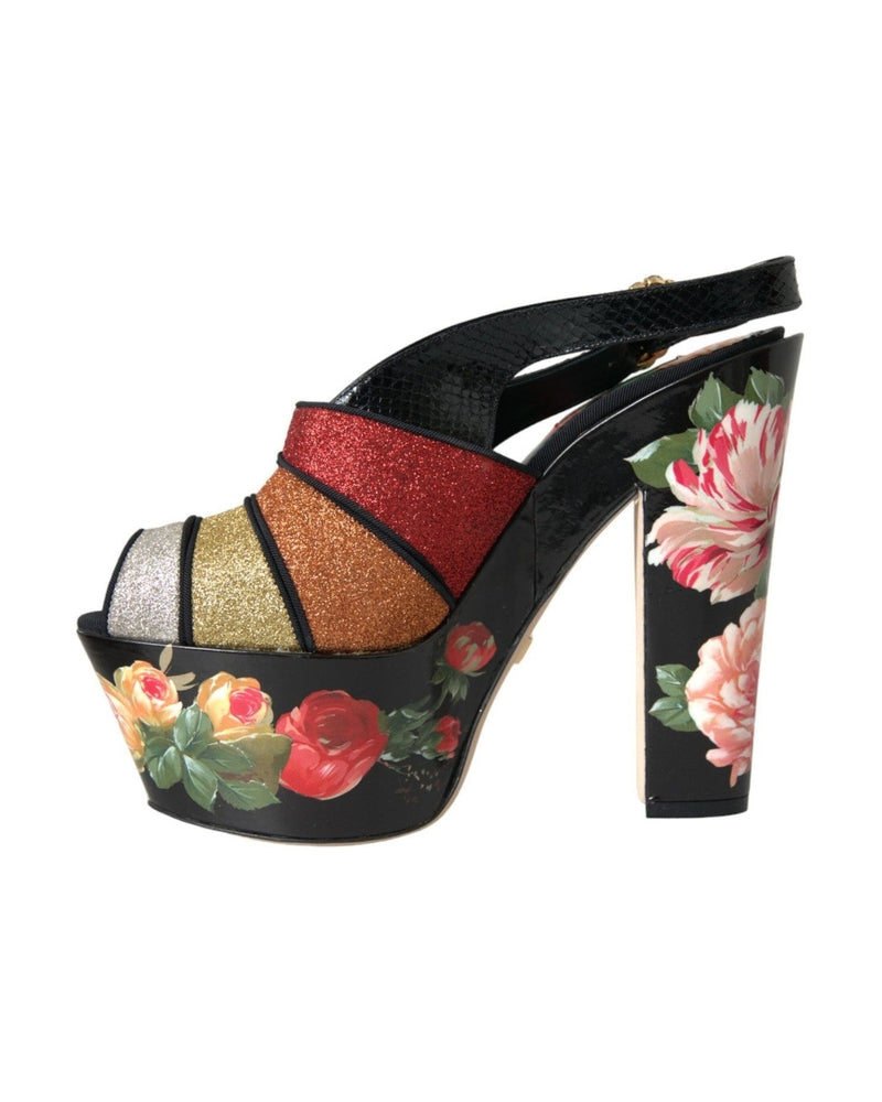 Dolce & Gabbana Multicolor Floral Crystal Platform Sandals Shoes Heels