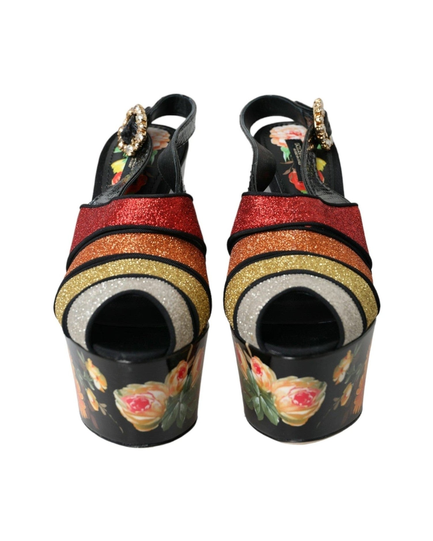 Dolce & Gabbana Multicolor Floral Crystal Platform Sandals Shoes Heels