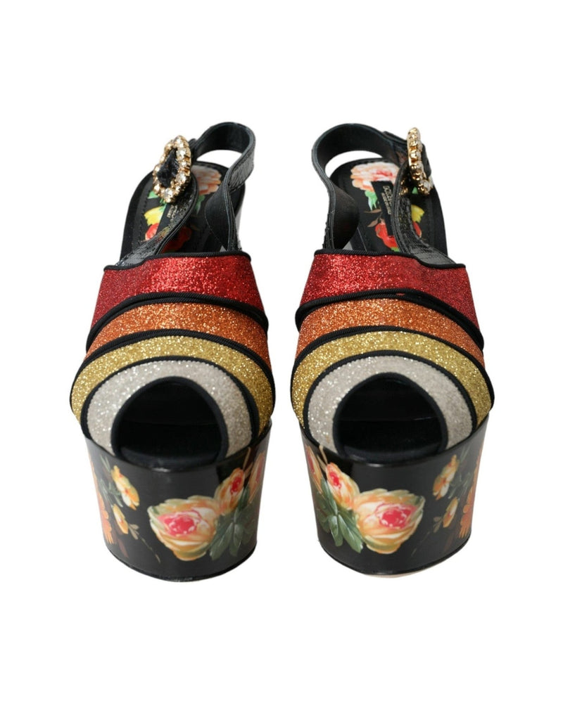 Dolce & Gabbana Multicolor Floral Crystal Platform Sandals Shoes Heels