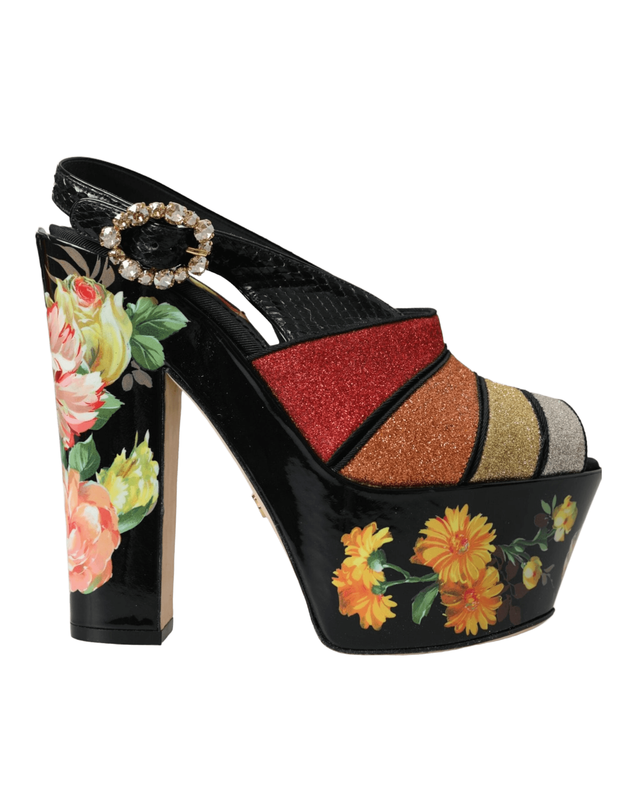 Dolce & Gabbana Multicolor Floral Crystal Platform Sandals Shoes Glam Steals