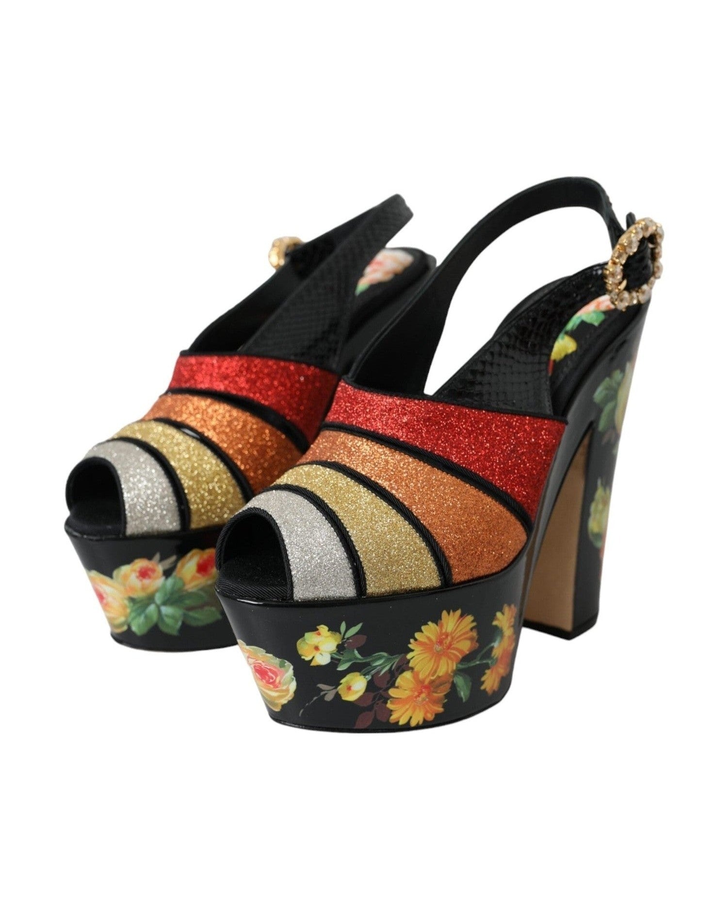 Dolce & Gabbana Multicolor Floral Crystal Platform Sandals Shoes Glam Steals