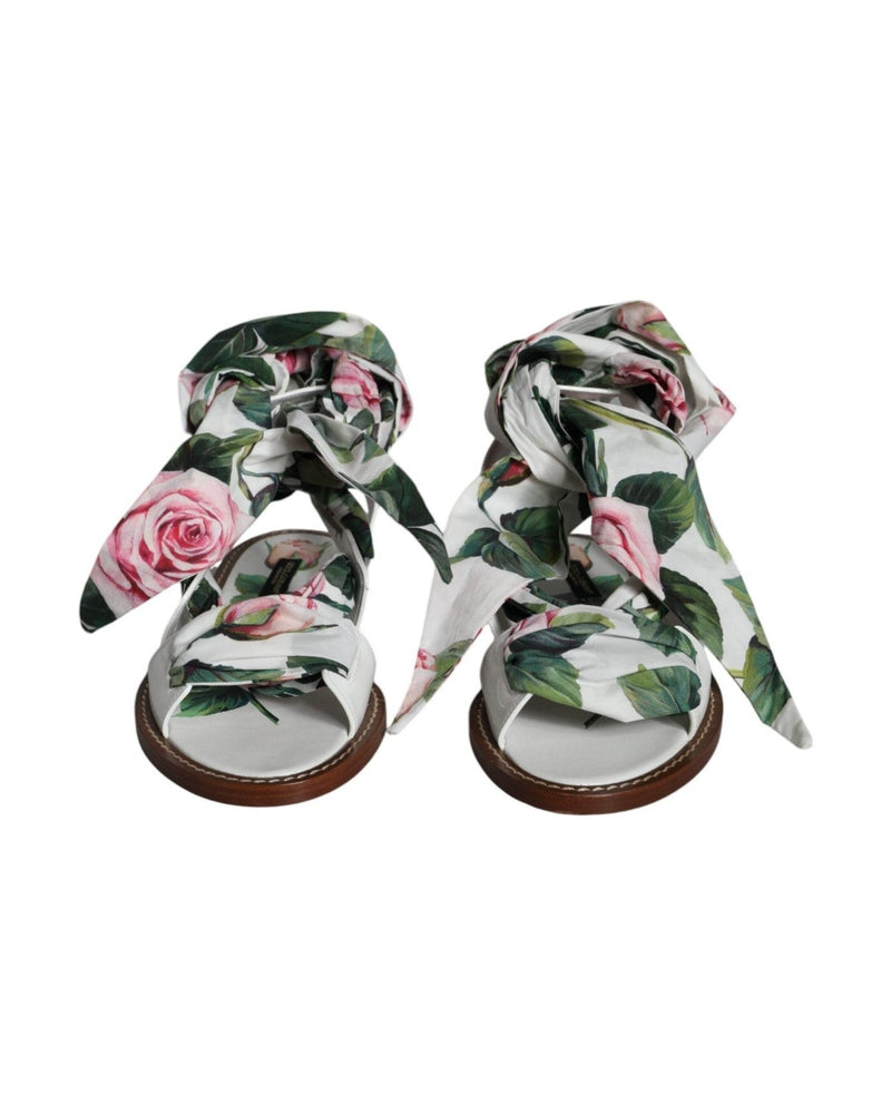 Dolce & Gabbana Multicolor Floral Print Ankle Wrap Sandals Shoes Sandals