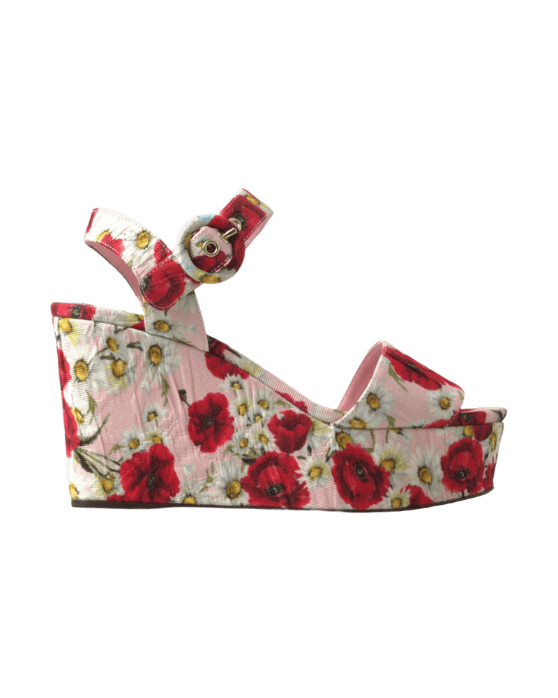 Dolce & Gabbana Multicolor Floral Print Wedges Ankle Strap Sandals Glam Steals