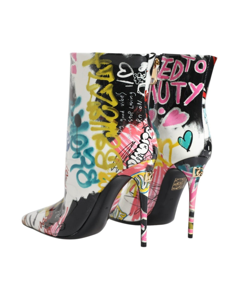 Dolce & Gabbana Multicolor Graffiti Keira Mid Calf Boots Shoes Boots