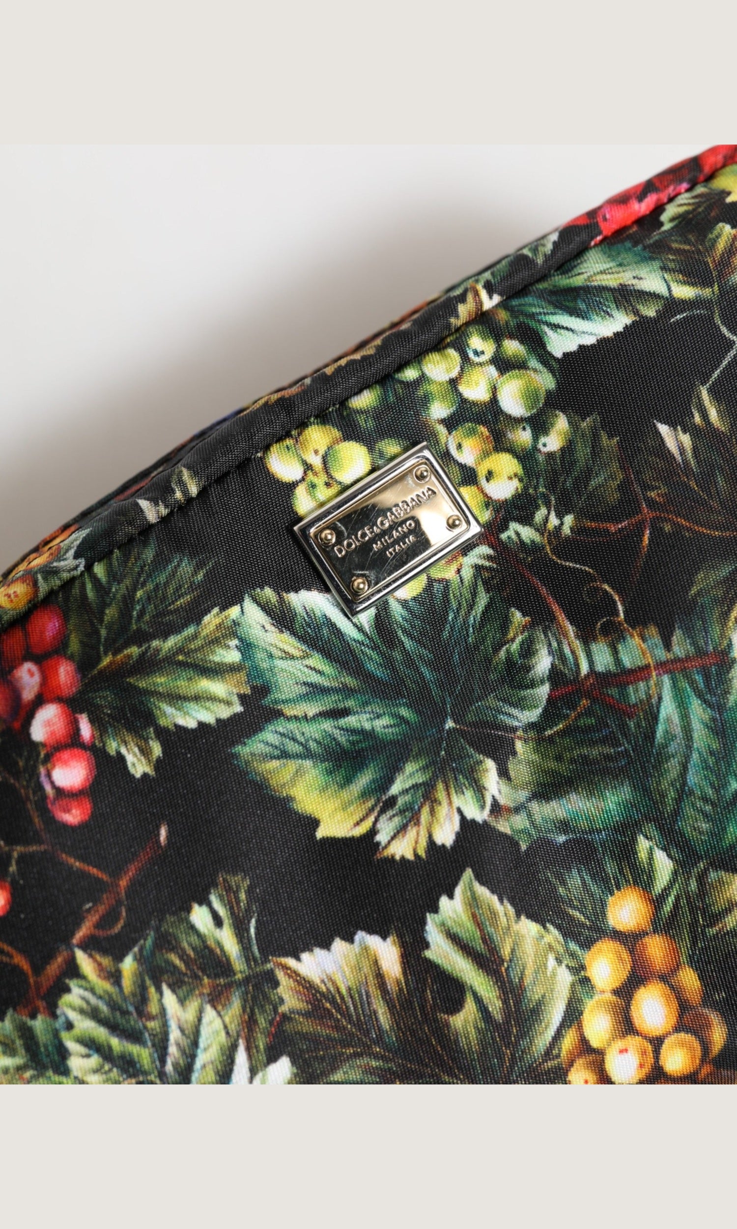 Dolce & Gabbana Multicolor Grape Print Clutch Logo Plaque Pouch Bag Glam Steals