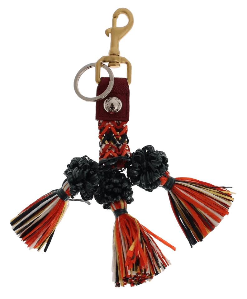 Dolce & Gabbana Multicolor Leather Raffia Clasp Finder Chain Keyring Glam Steals